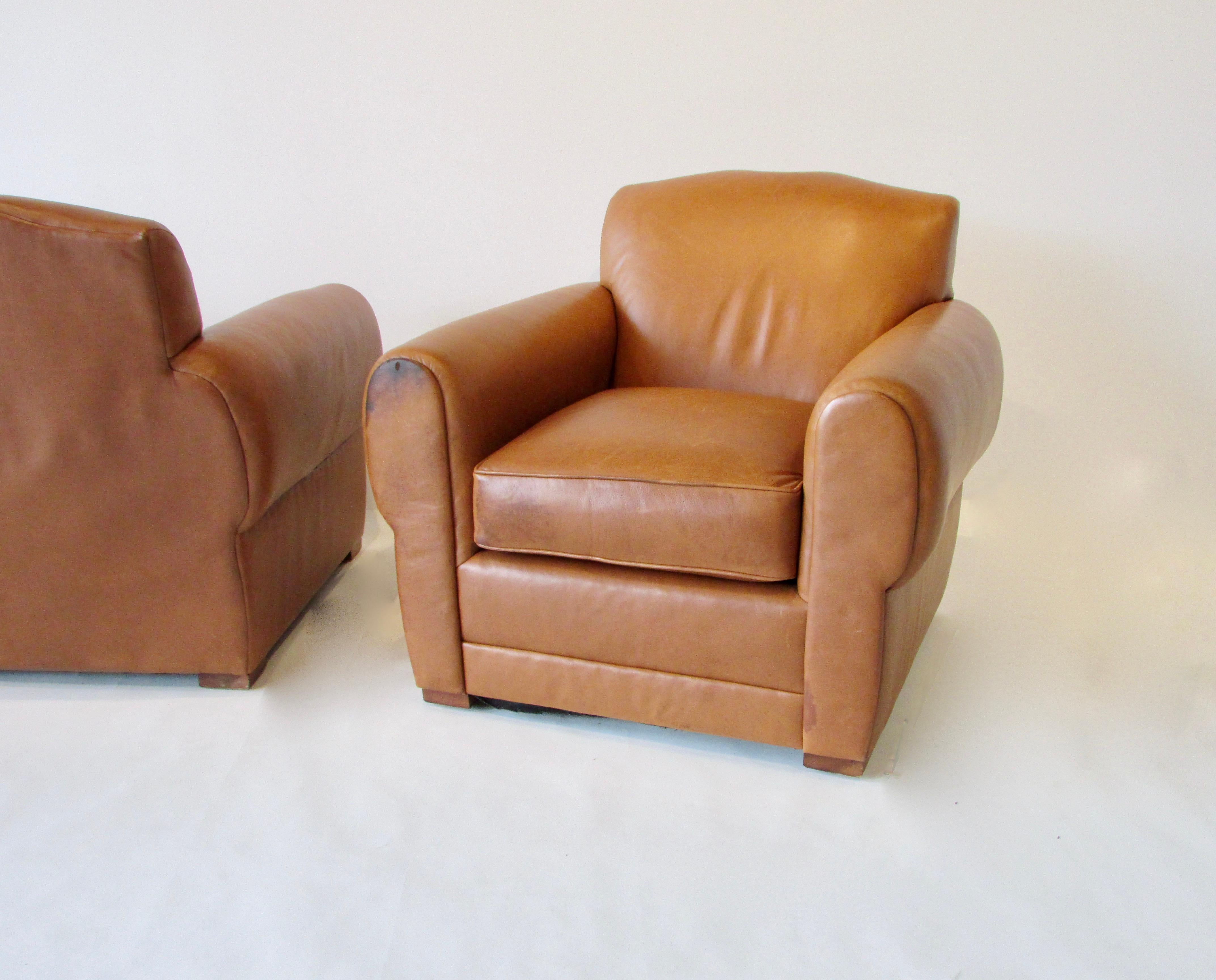 Pair of Ralph Lauren for Henredon French Art Deco Style Leather Club Chairs 6