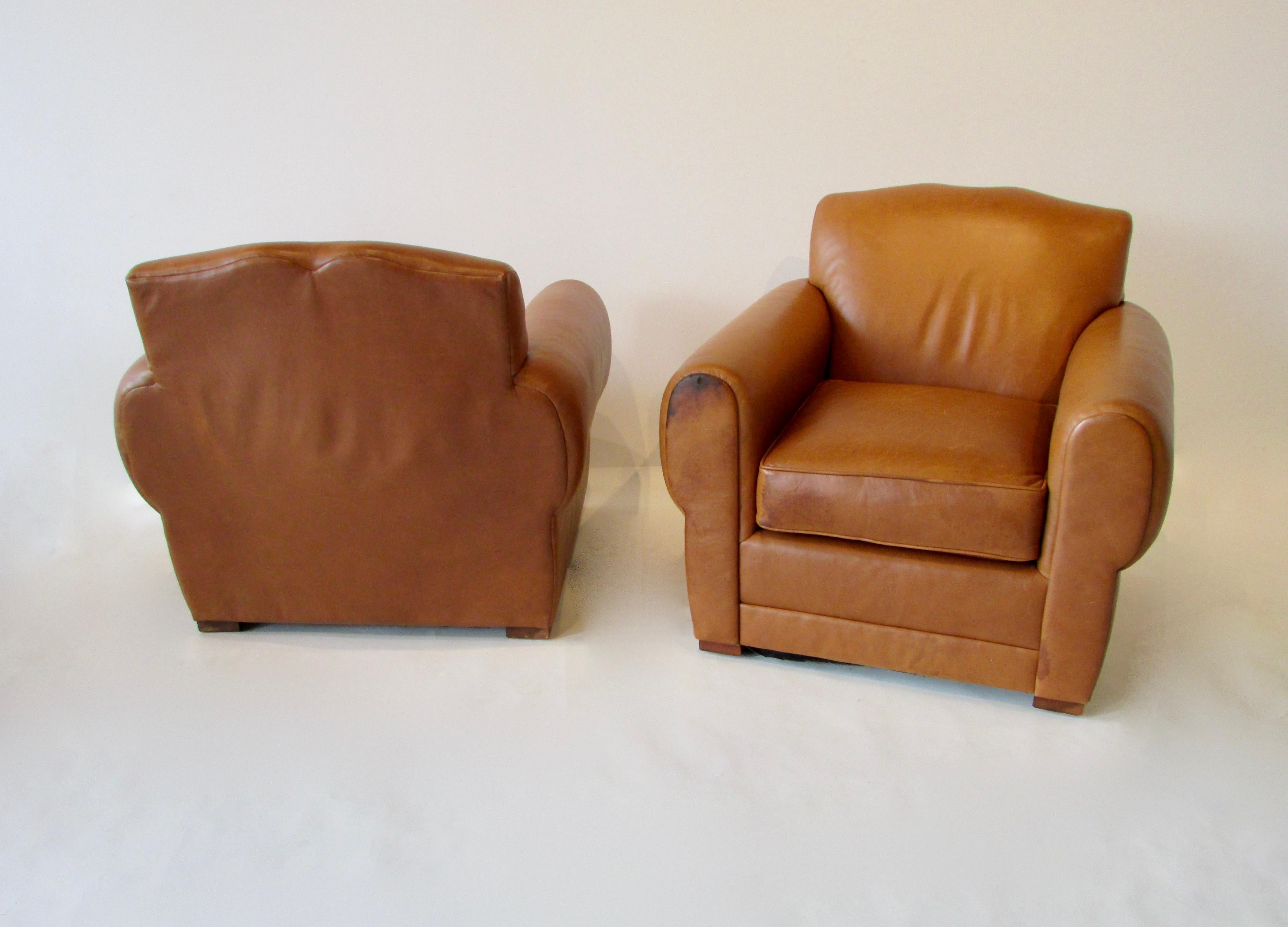 Pair of Ralph Lauren for Henredon French Art Deco Style Leather Club Chairs 7