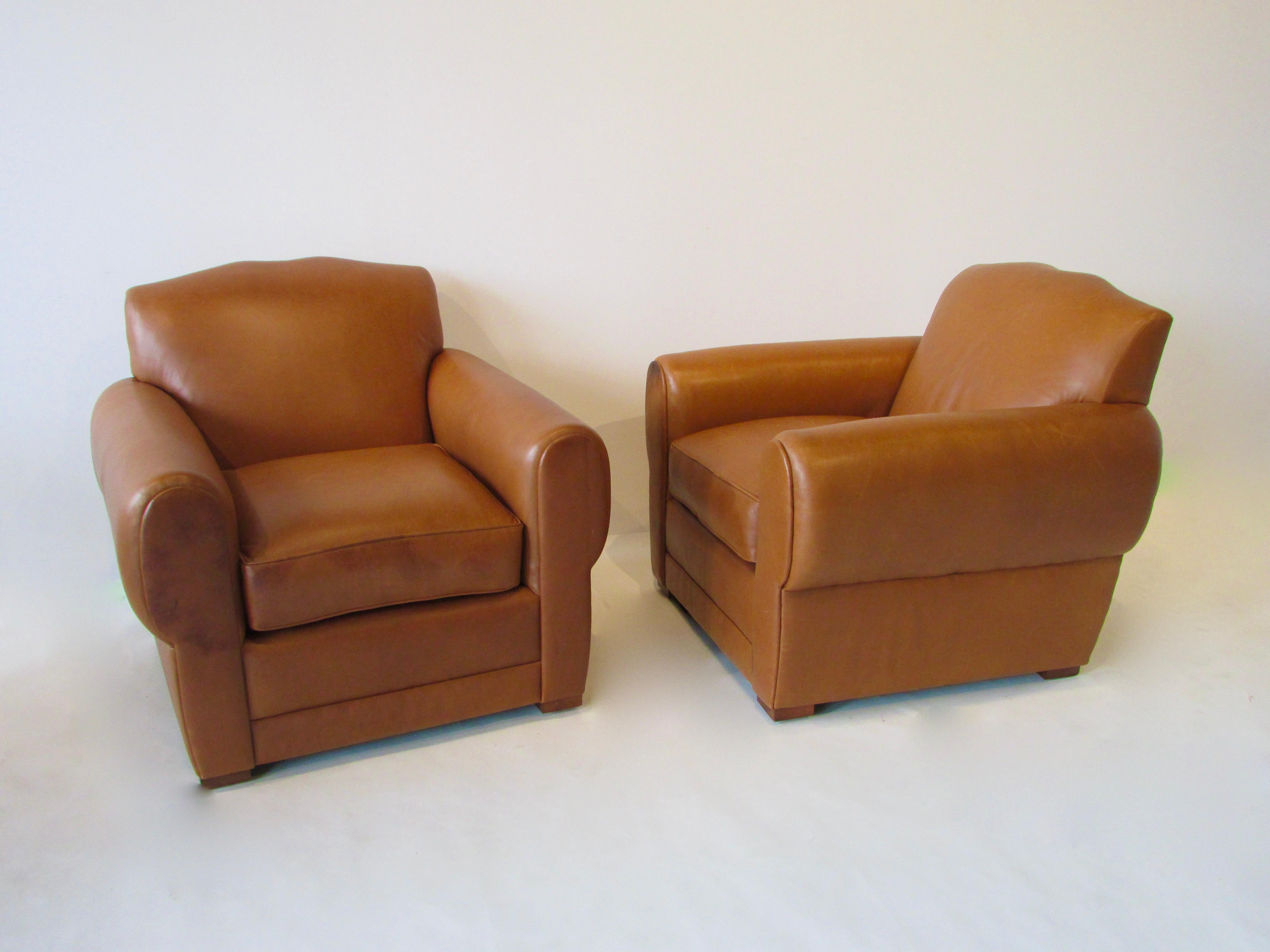 Pair of Ralph Lauren for Henredon French Art Deco Style Leather Club Chairs 8