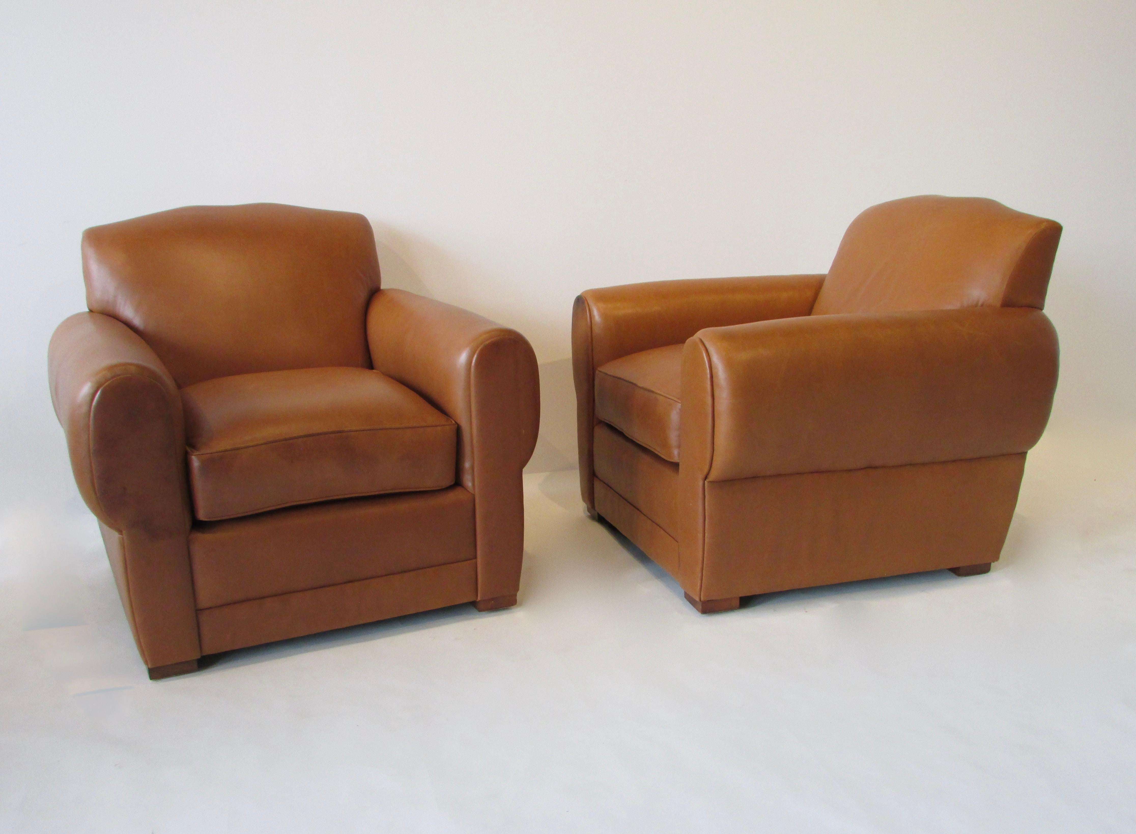 Pair of Ralph Lauren for Henredon French Art Deco Style Leather Club Chairs 9