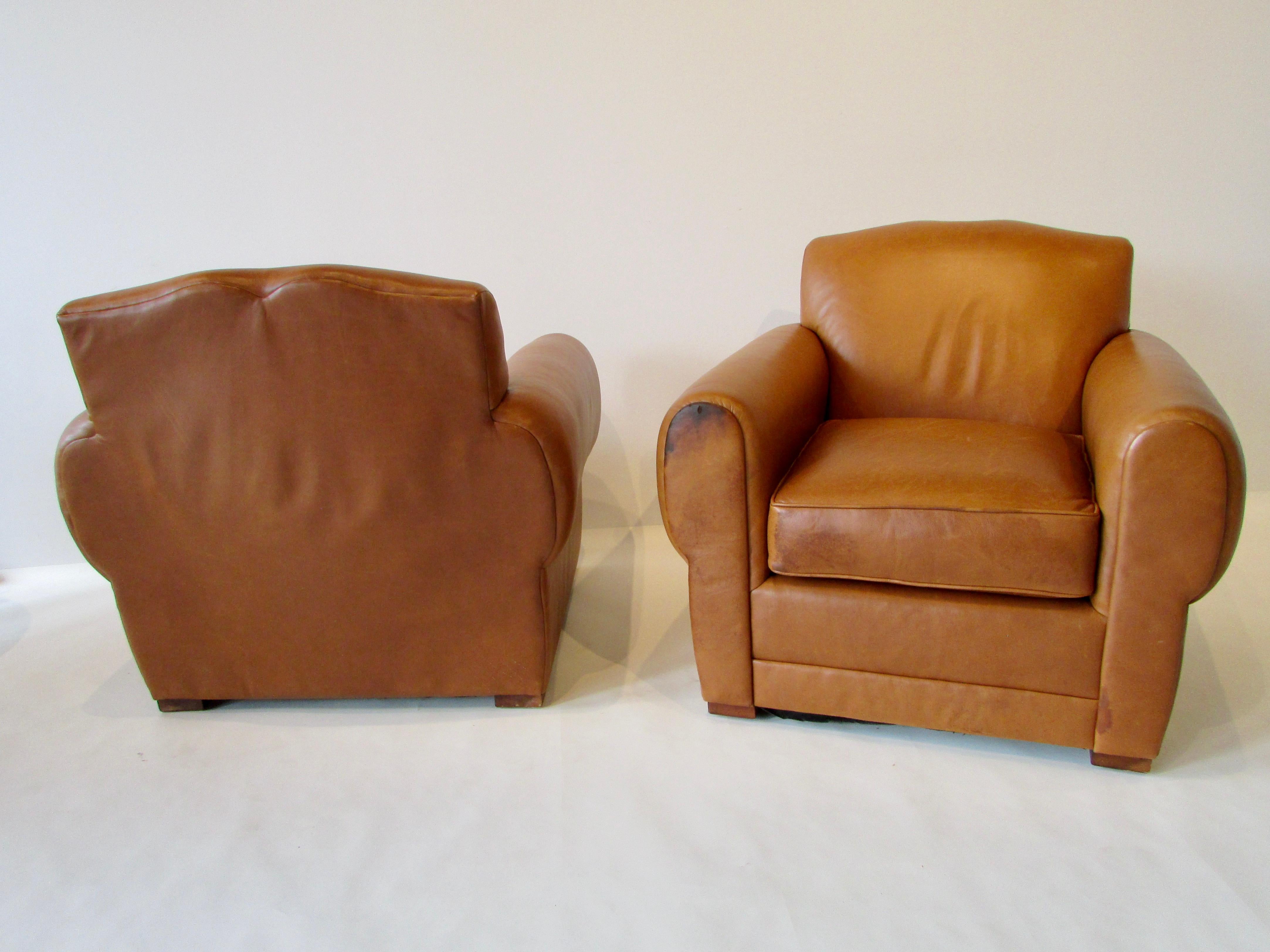 Pair of Ralph Lauren for Henredon French Art Deco Style Leather Club Chairs 14