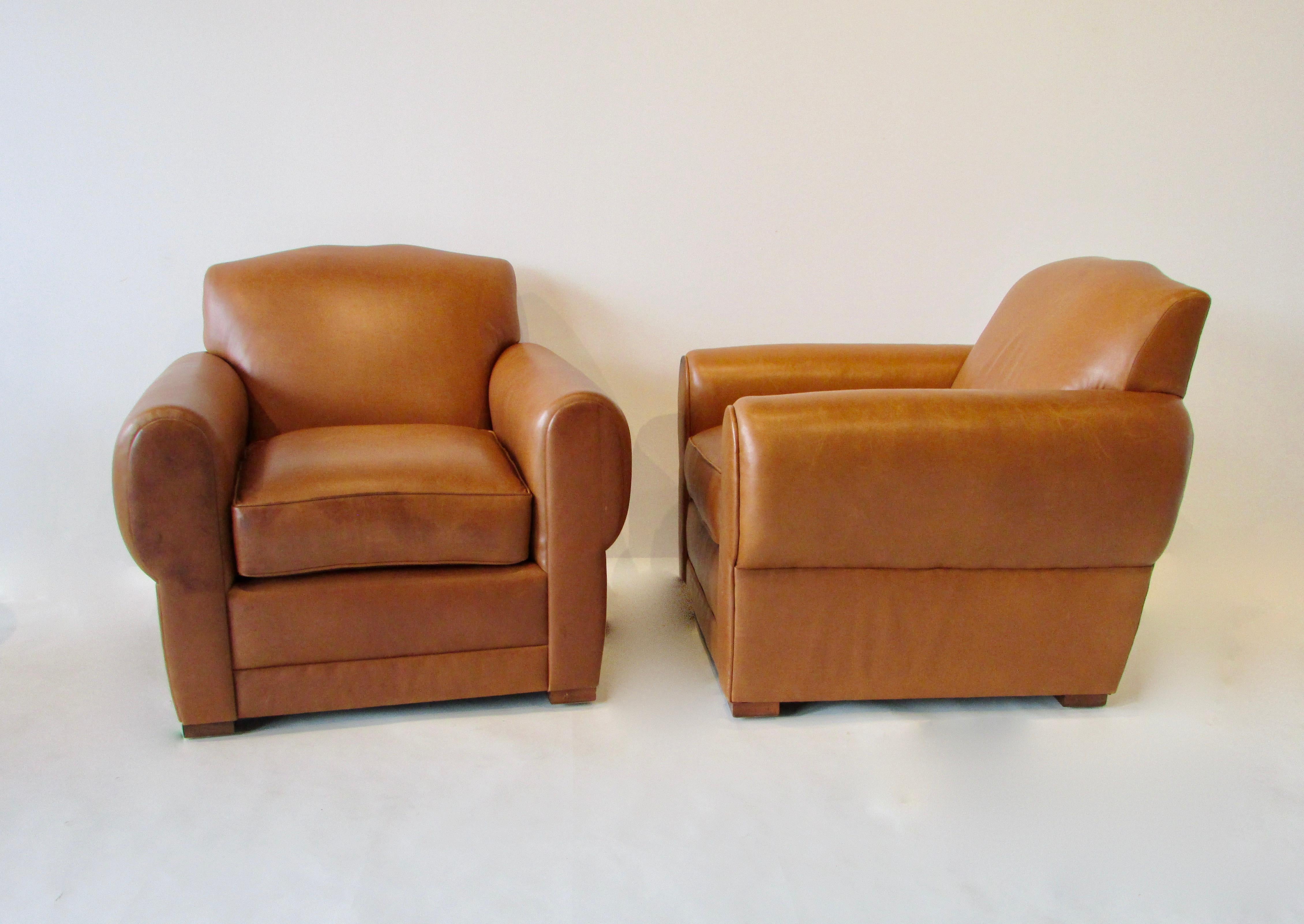 Pair of Ralph Lauren for Henredon French Art Deco Style Leather Club Chairs 2