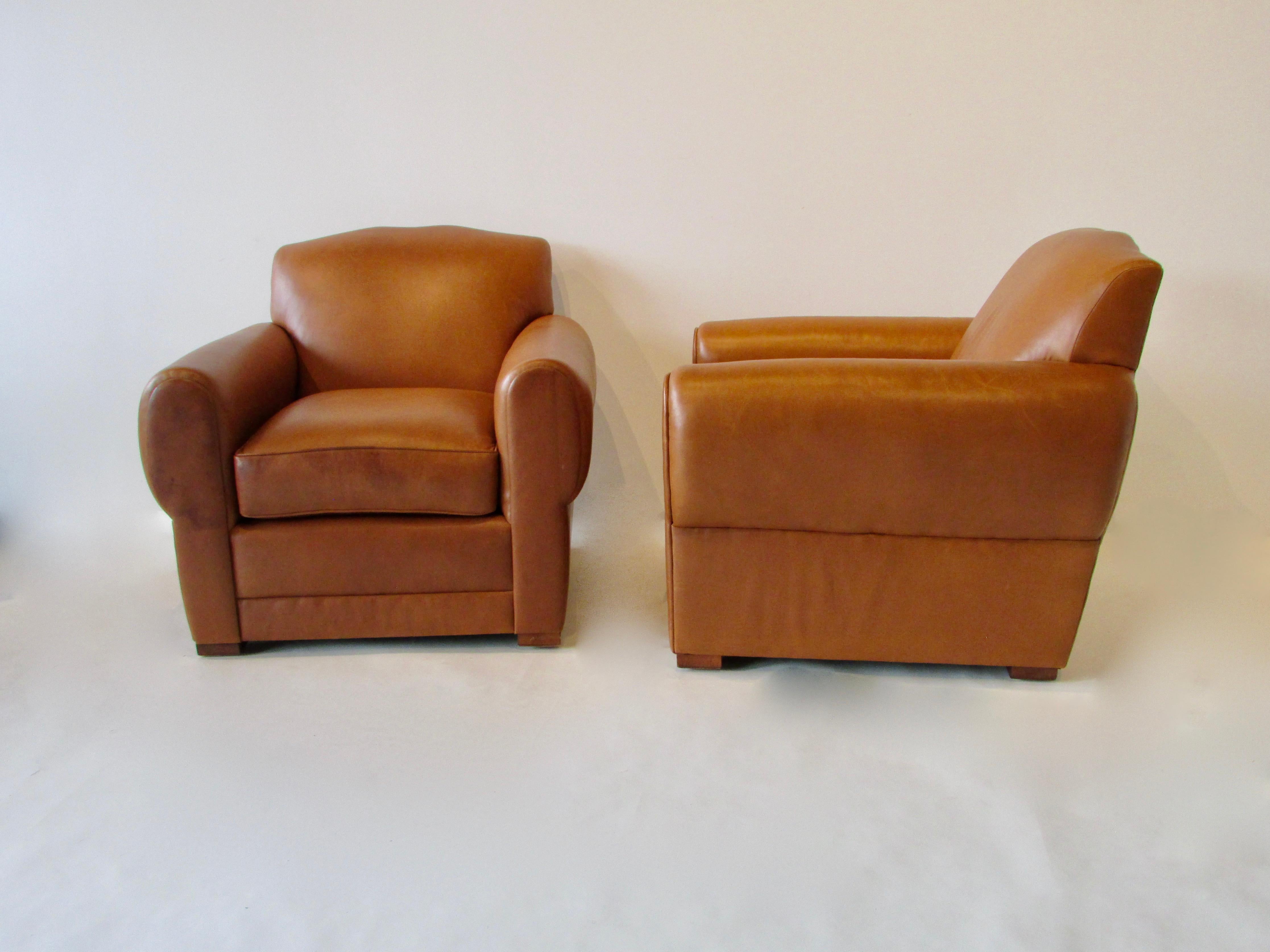 Pair of Ralph Lauren for Henredon French Art Deco Style Leather Club Chairs 3