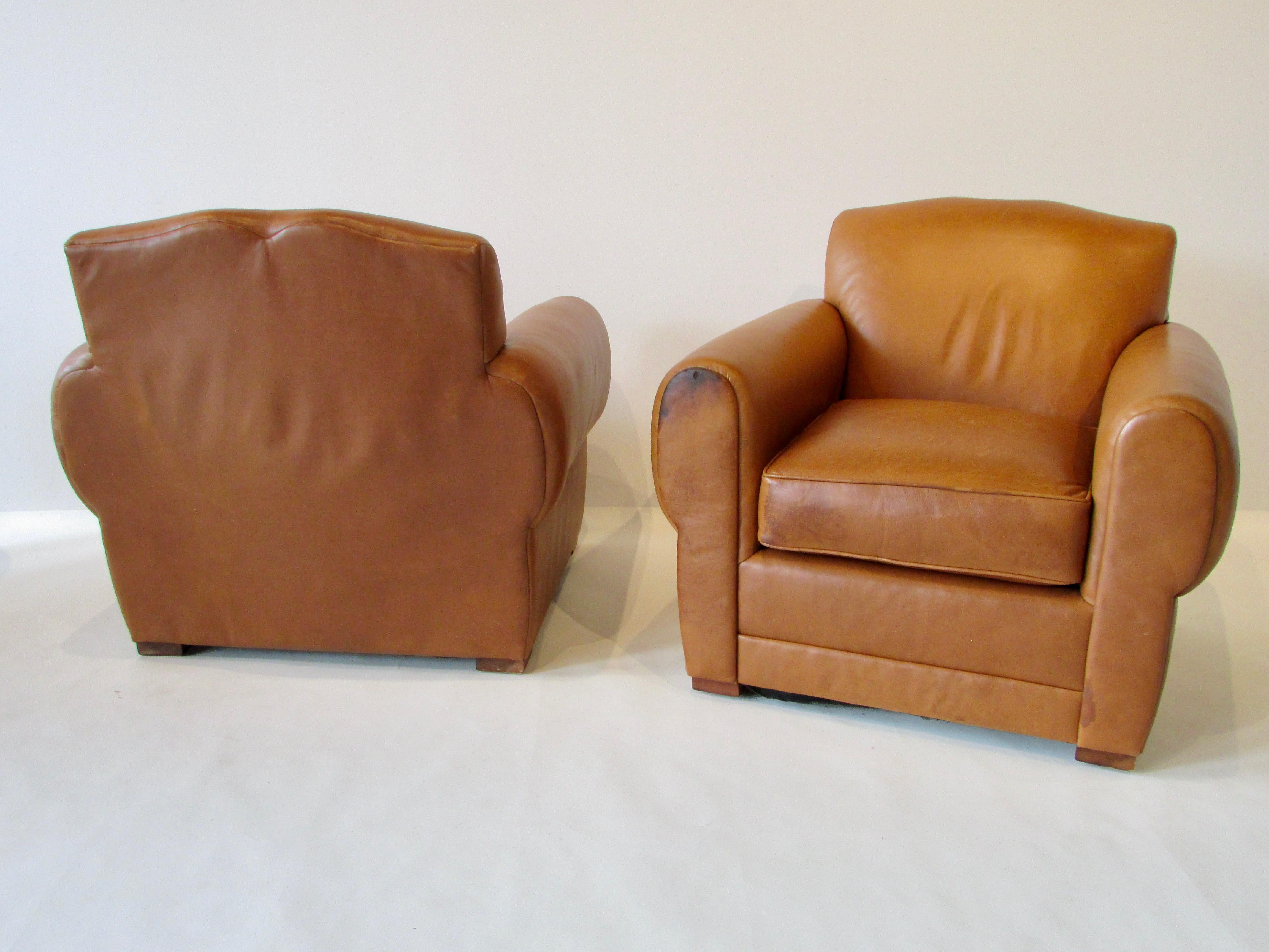Pair of Ralph Lauren for Henredon French Art Deco Style Leather Club Chairs 4