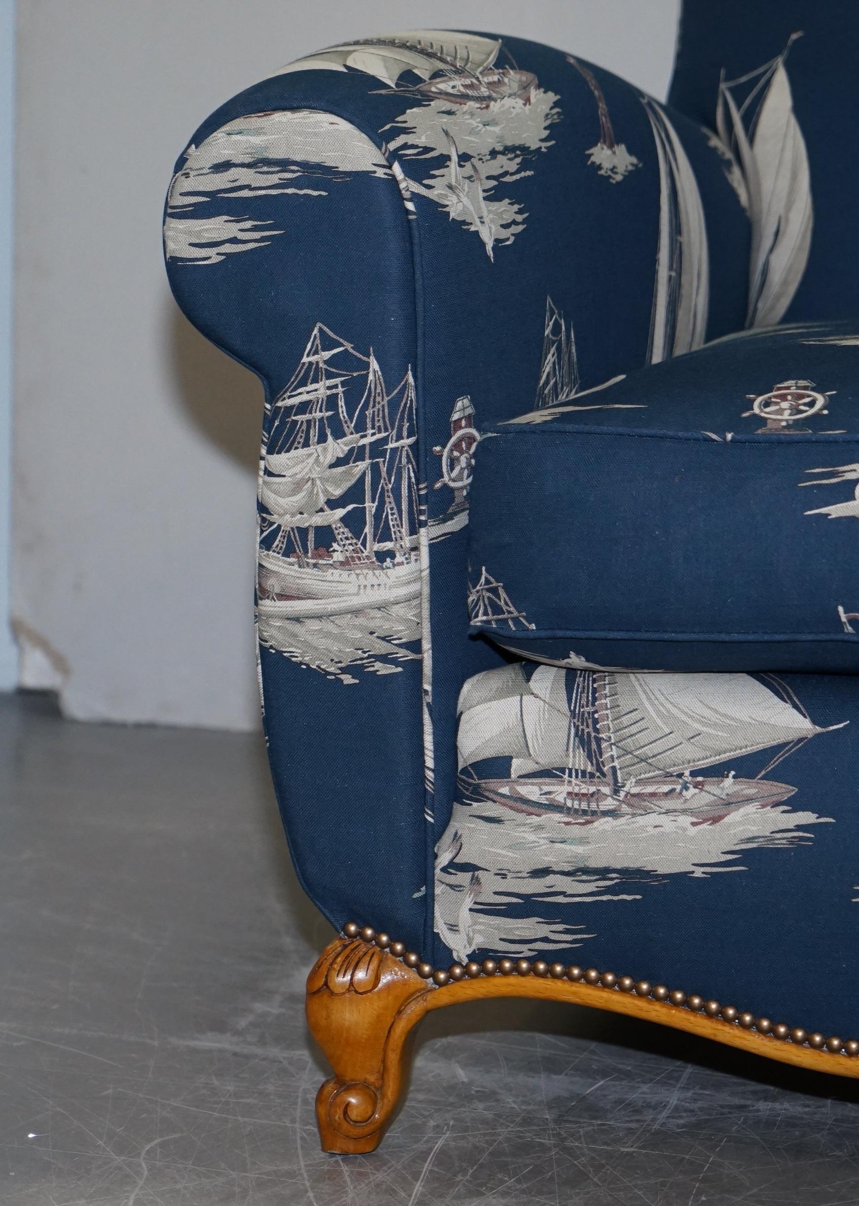 Pair of Ralph Lauren French Club Armchairs Down Easter Boats Nautical Upholstery 1