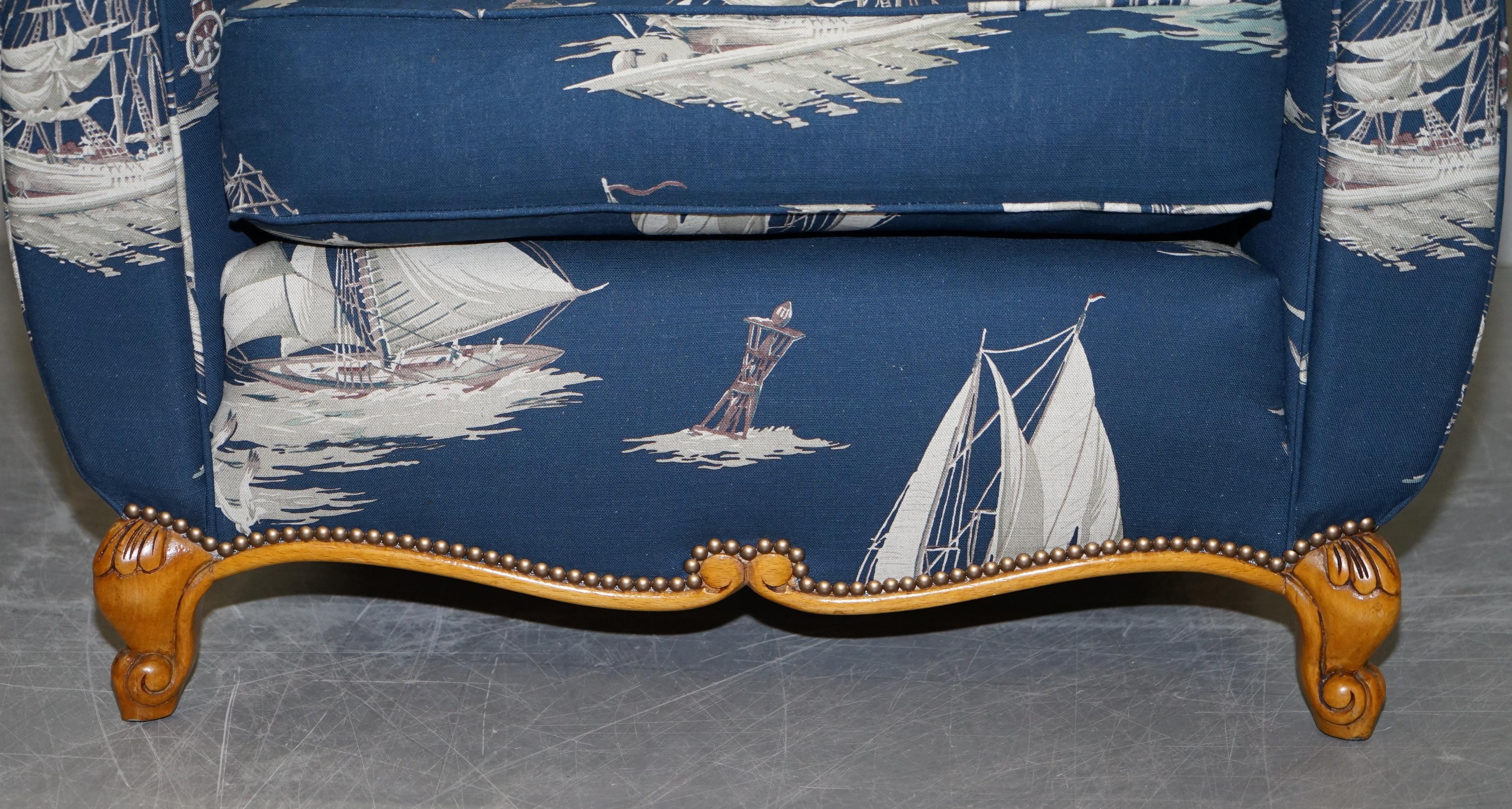Pair of Ralph Lauren French Club Armchairs Down Easter Boats Nautical Upholstery 3
