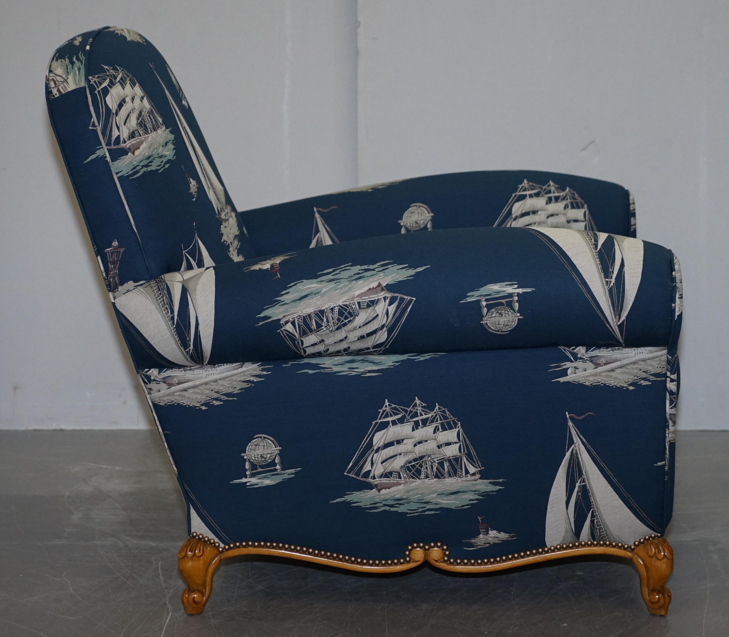 Pair of Ralph Lauren French Club Armchairs Down Easter Boats Nautical Upholstery 5