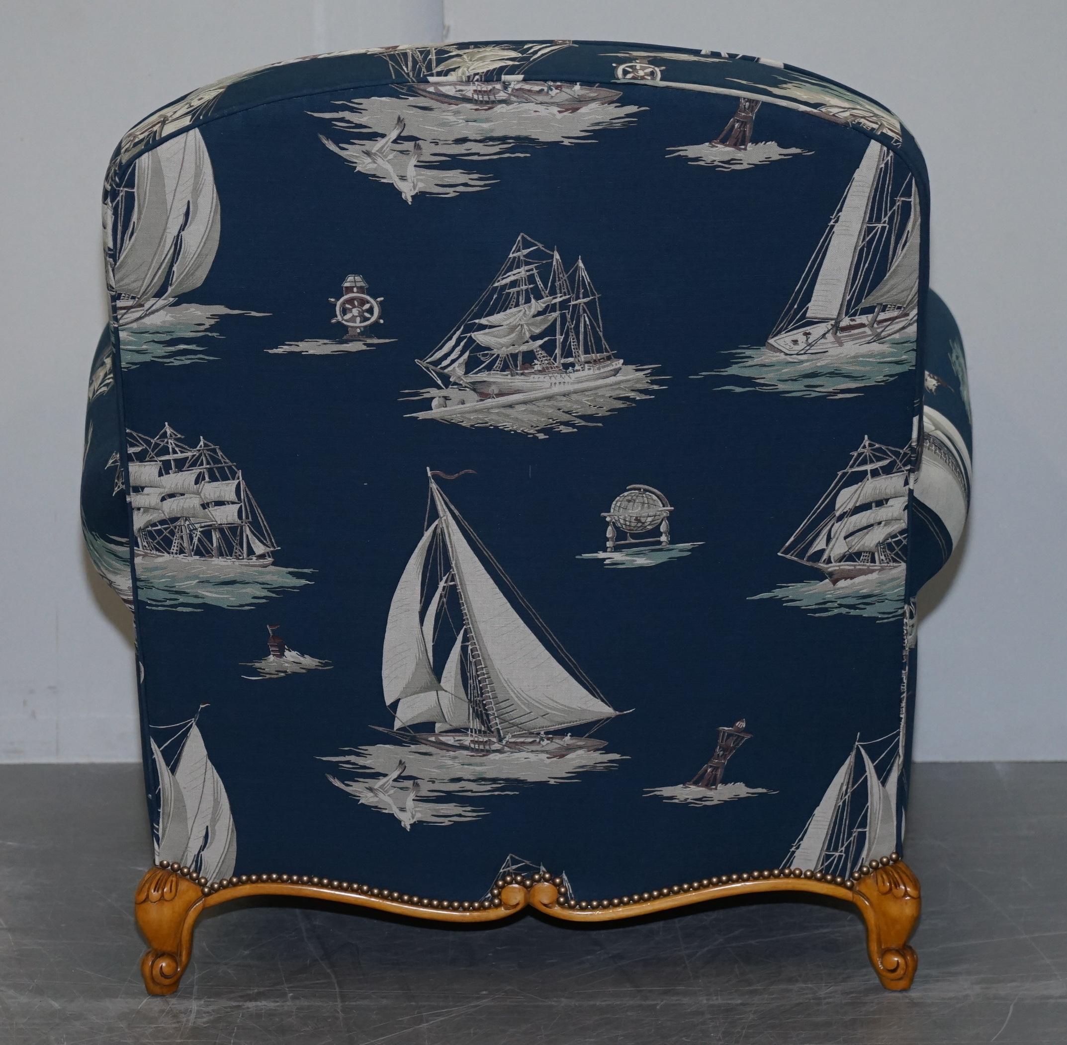 Pair of Ralph Lauren French Club Armchairs Down Easter Boats Nautical Upholstery 5