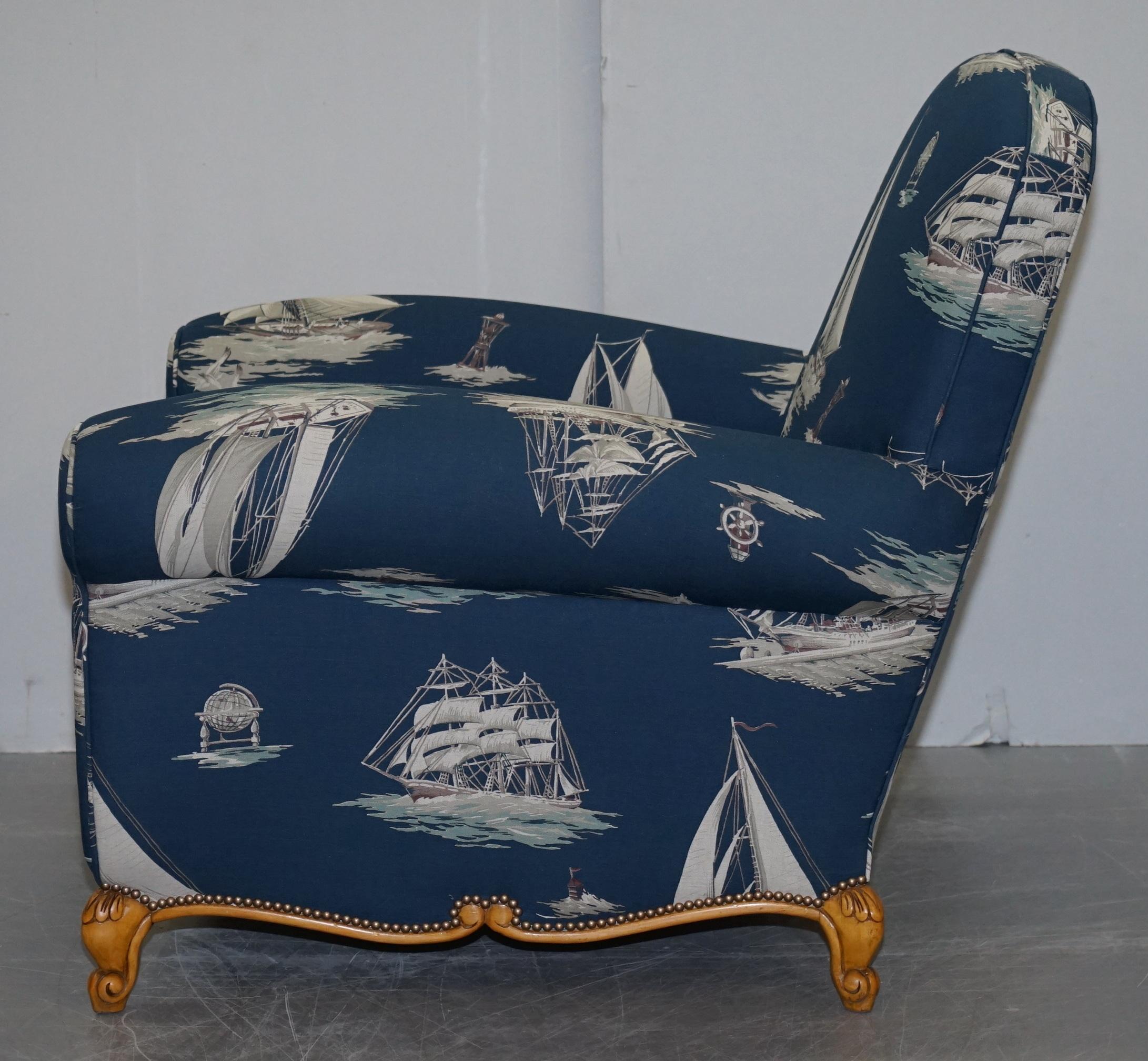 Pair of Ralph Lauren French Club Armchairs Down Easter Boats Nautical Upholstery 6