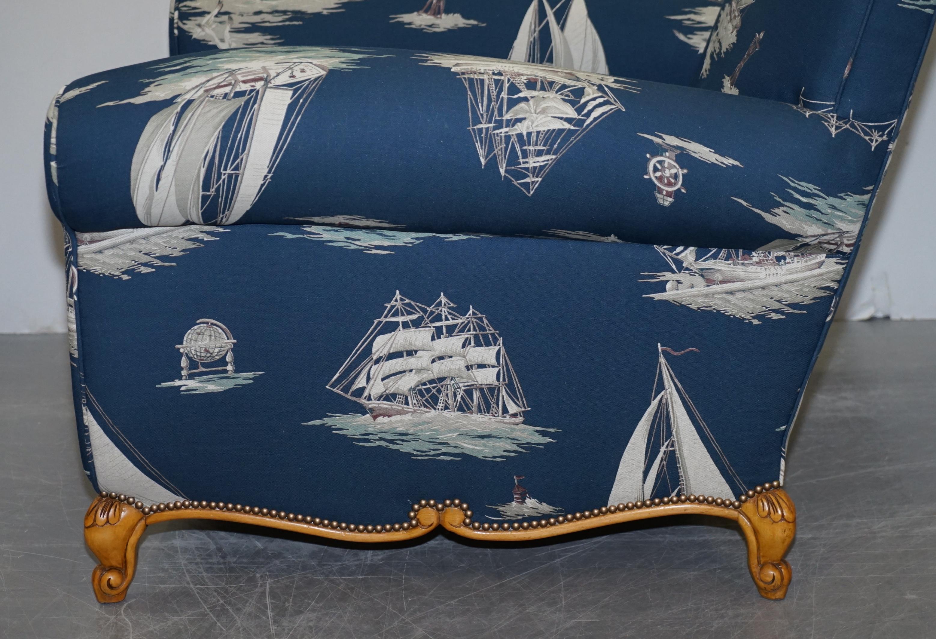 Pair of Ralph Lauren French Club Armchairs Down Easter Boats Nautical Upholstery 7