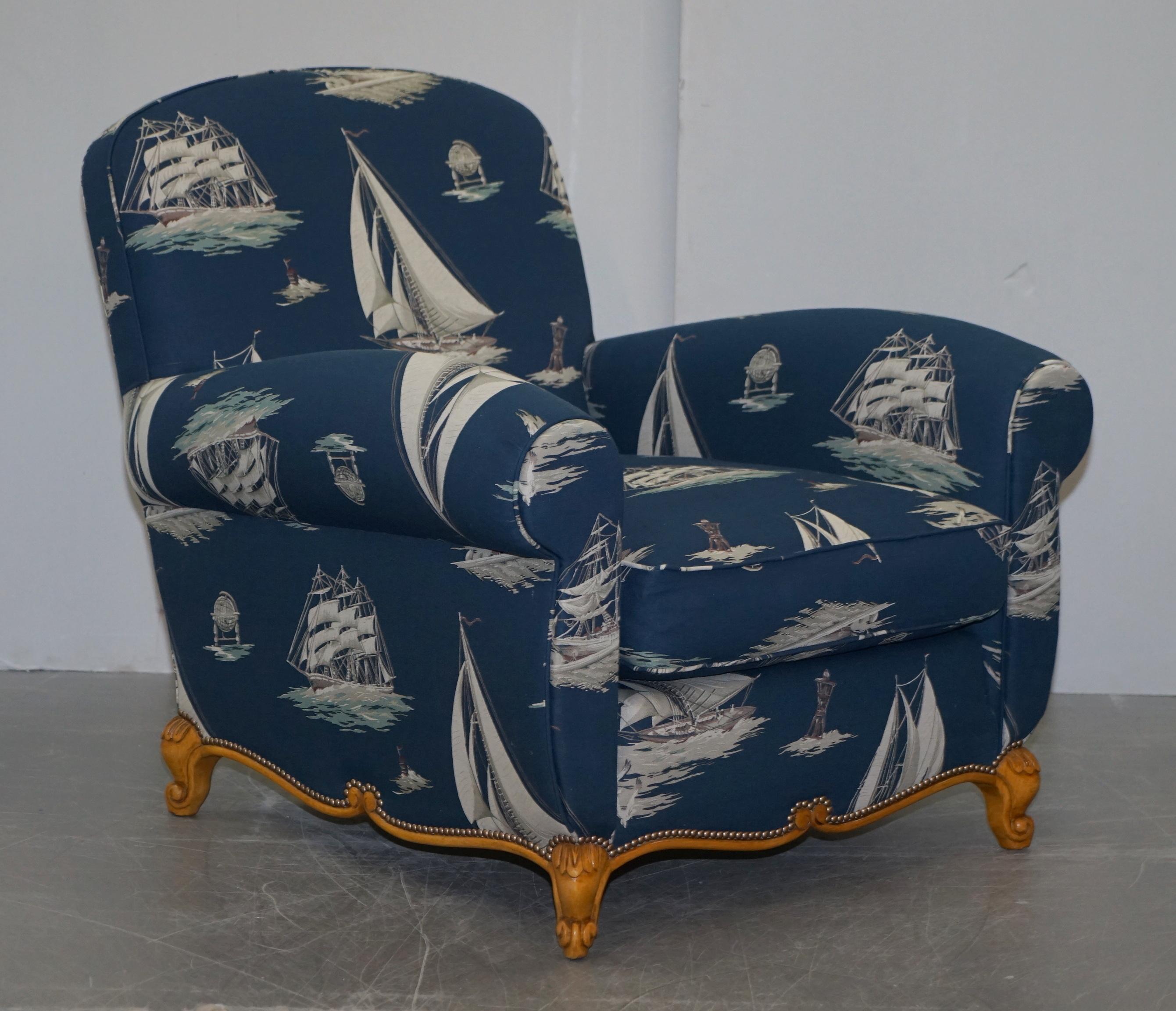 Pair of Ralph Lauren French Club Armchairs Down Easter Boats Nautical Upholstery 9
