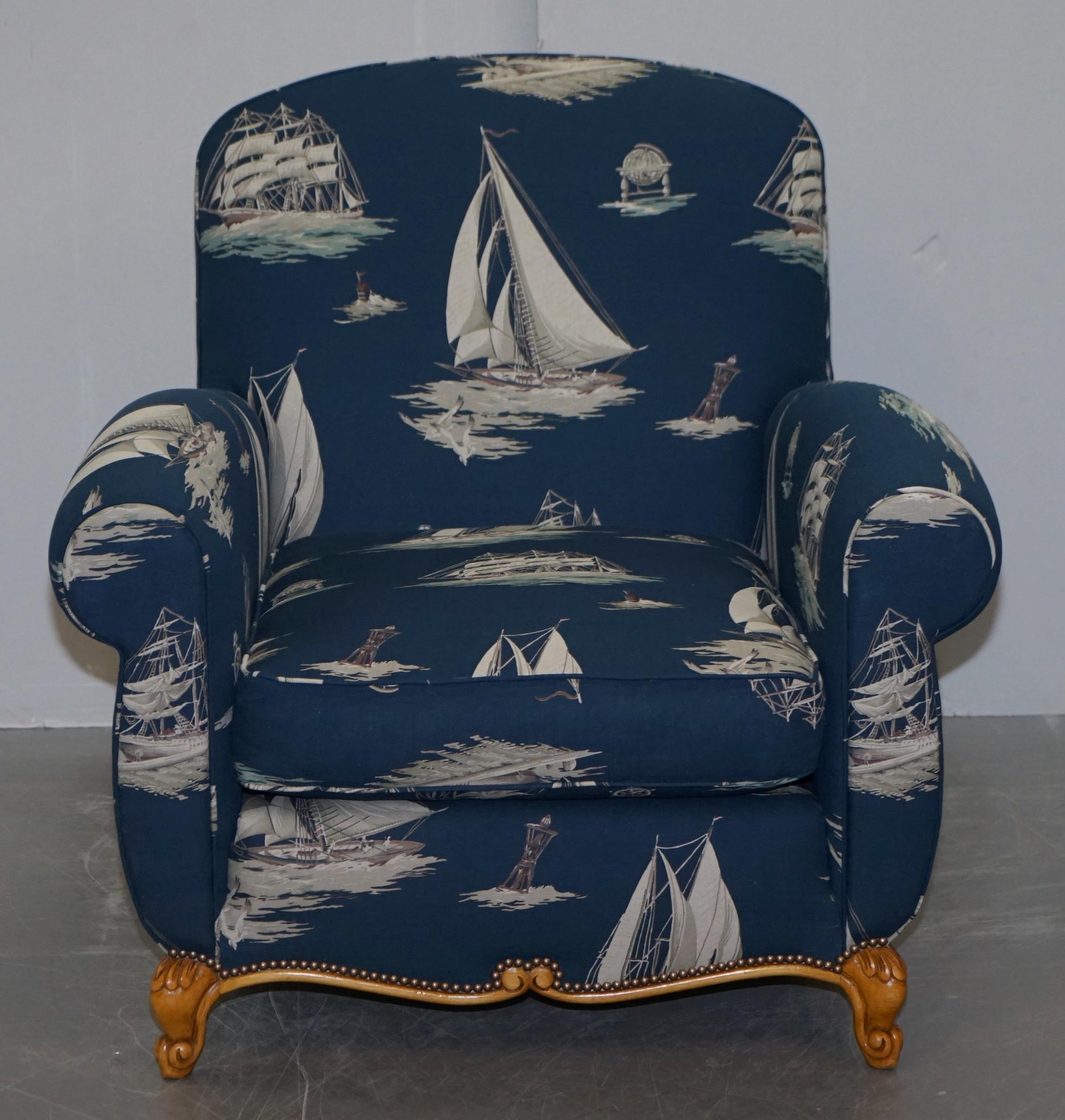 Pair of Ralph Lauren French Club Armchairs Down Easter Boats Nautical Upholstery 9