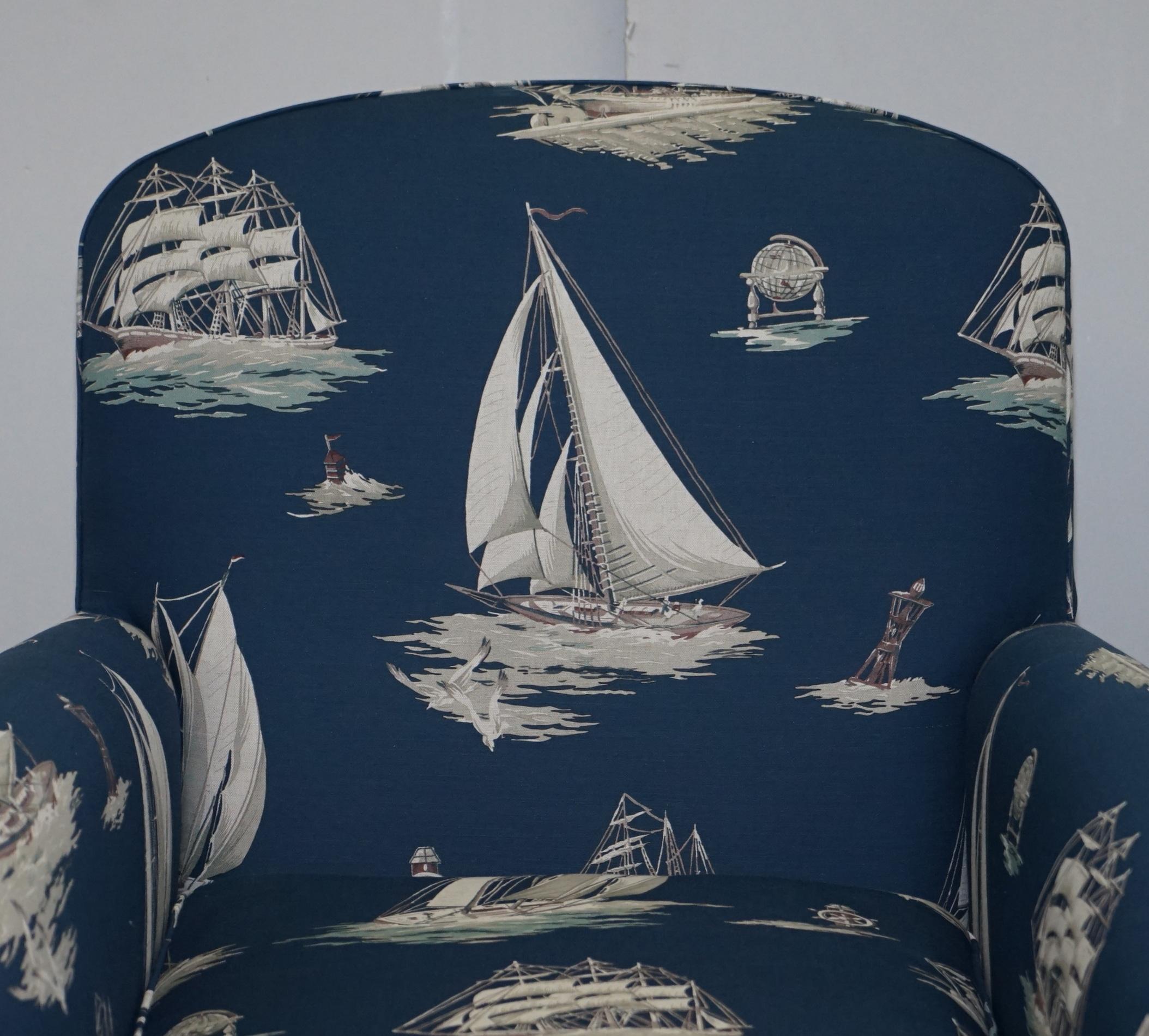 Pair of Ralph Lauren French Club Armchairs Down Easter Boats Nautical Upholstery 10