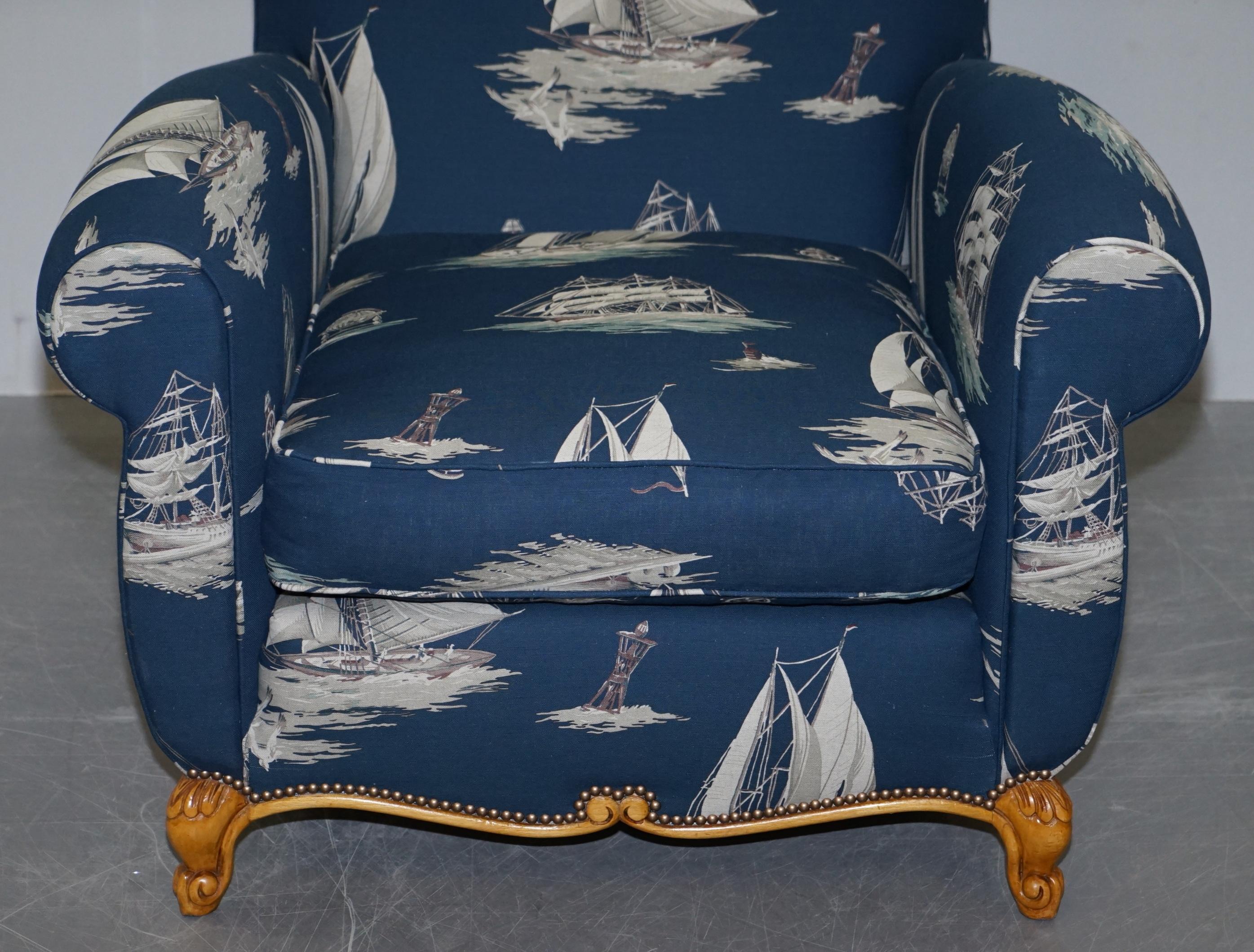 Pair of Ralph Lauren French Club Armchairs Down Easter Boats Nautical Upholstery 12