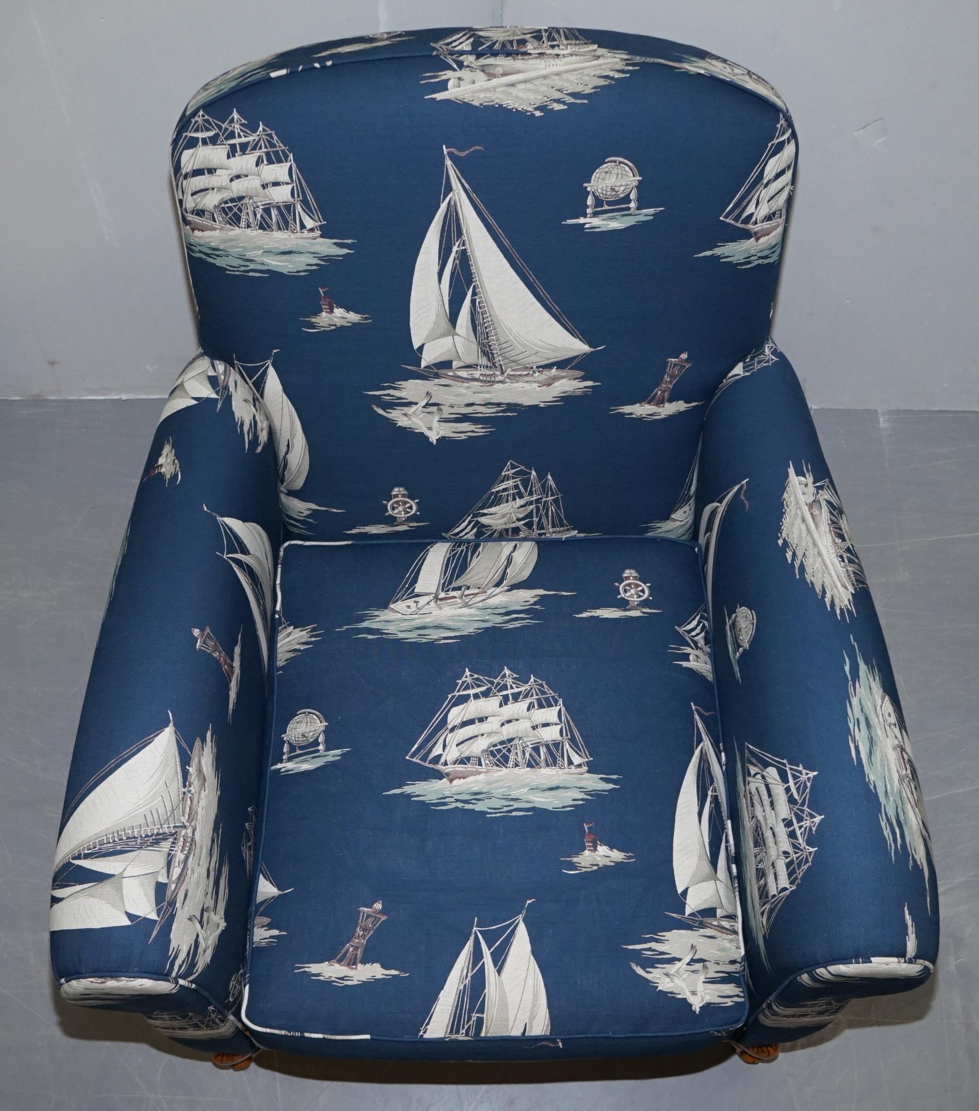 Victorian Pair of Ralph Lauren French Club Armchairs Down Easter Boats Nautical Upholstery