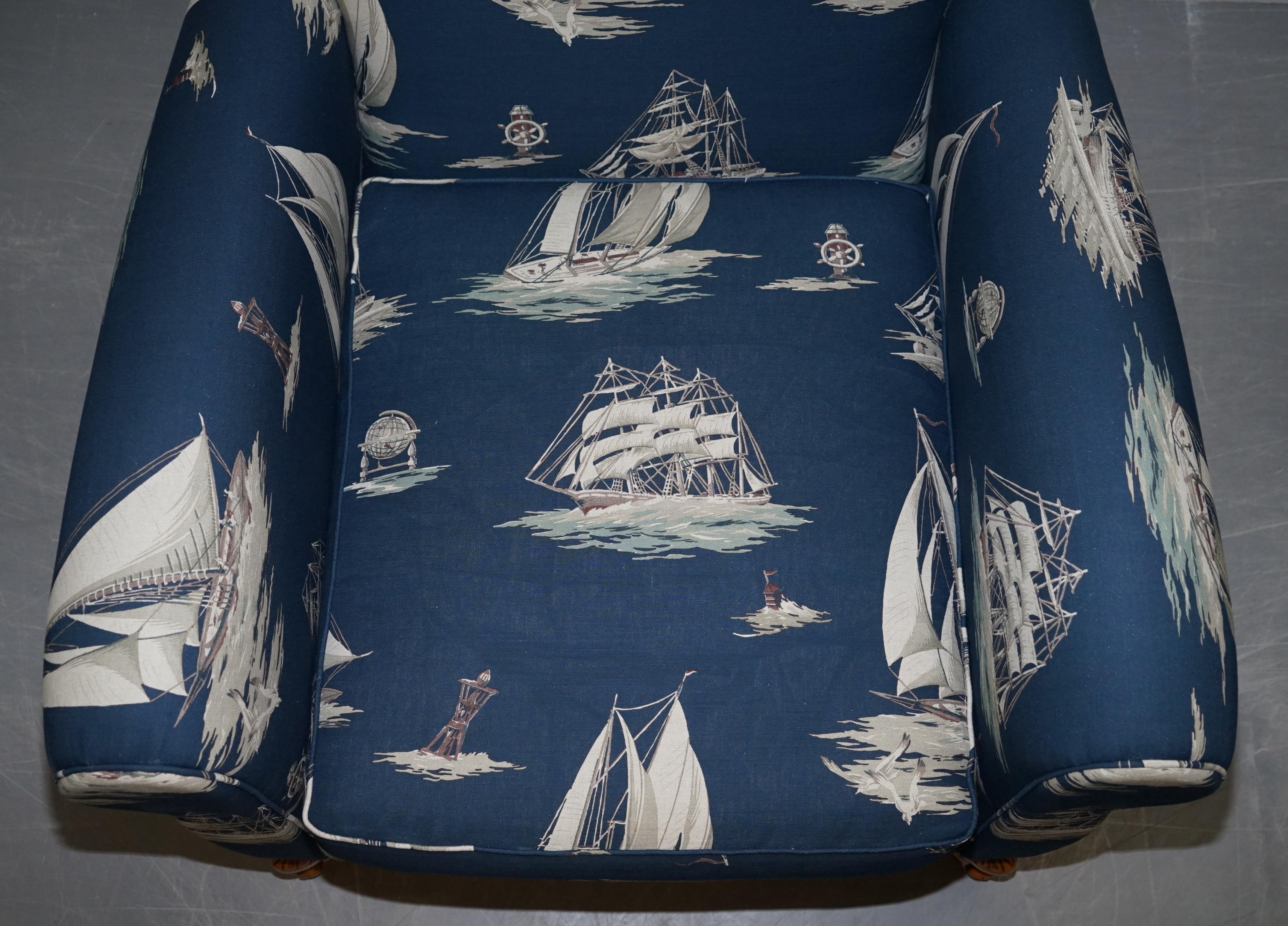 English Pair of Ralph Lauren French Club Armchairs Down Easter Boats Nautical Upholstery