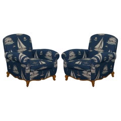 Pair of Ralph Lauren French Club Armchairs Down Easter Boats Nautical Upholstery