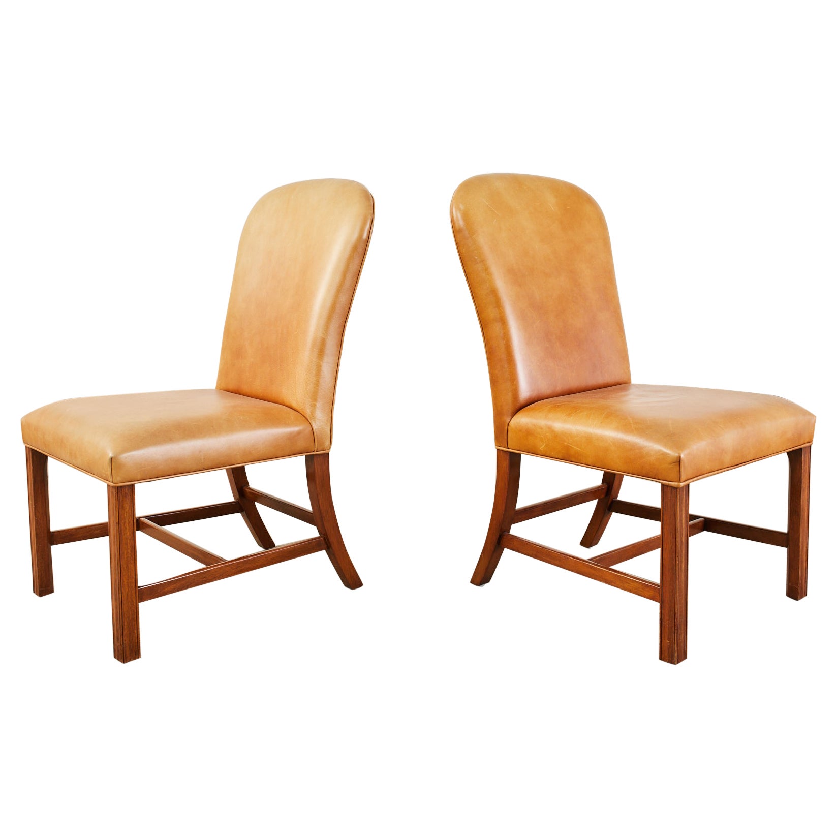 Pair of Ralph Lauren Georgian Style Leather Dining Chairs