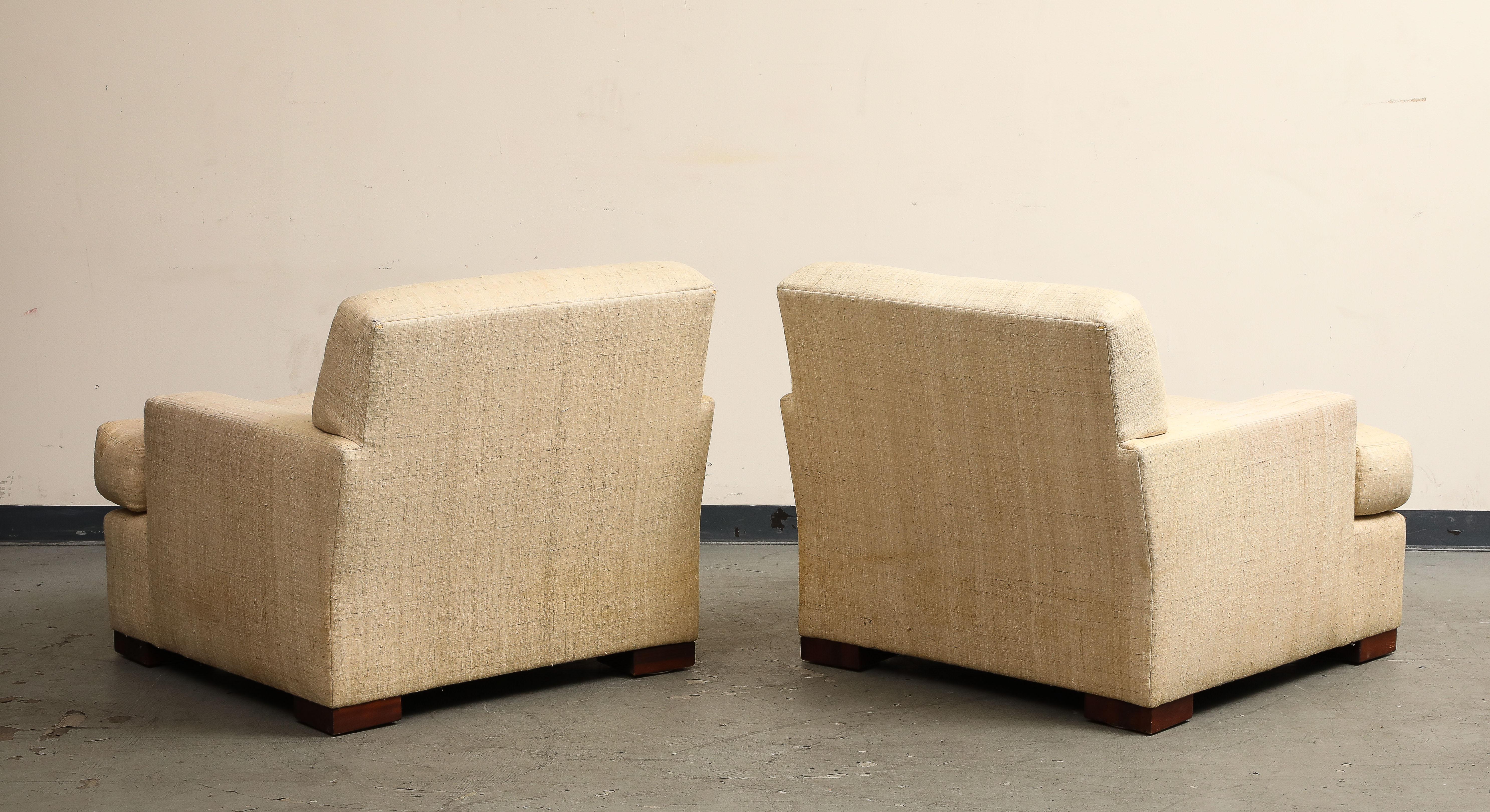 Pair of Ralph Lauren Hawkins Club Chairs in Natural Linen, c. 2000 1