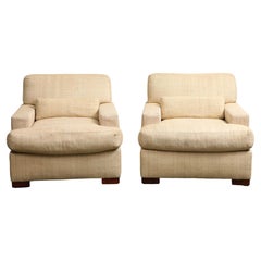 Pair of Ralph Lauren Hawkins Club Chairs in Natural Linen, c. 2000