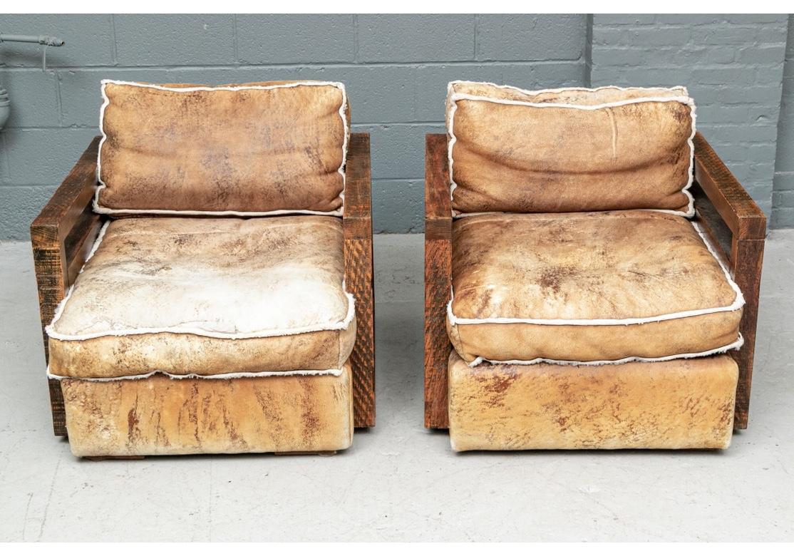 Pair of Ralph Lauren Hewn Oak Frame Sheep Skin Club Chairs For Sale 8