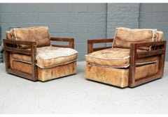 Coppia di sedie da club in pelle di pecora con struttura in Oak di Ralph Lauren