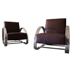 Ein Paar „Hudson St Lounge Chairs“ von Ralph Lauren aus Leder und Edelstahl
