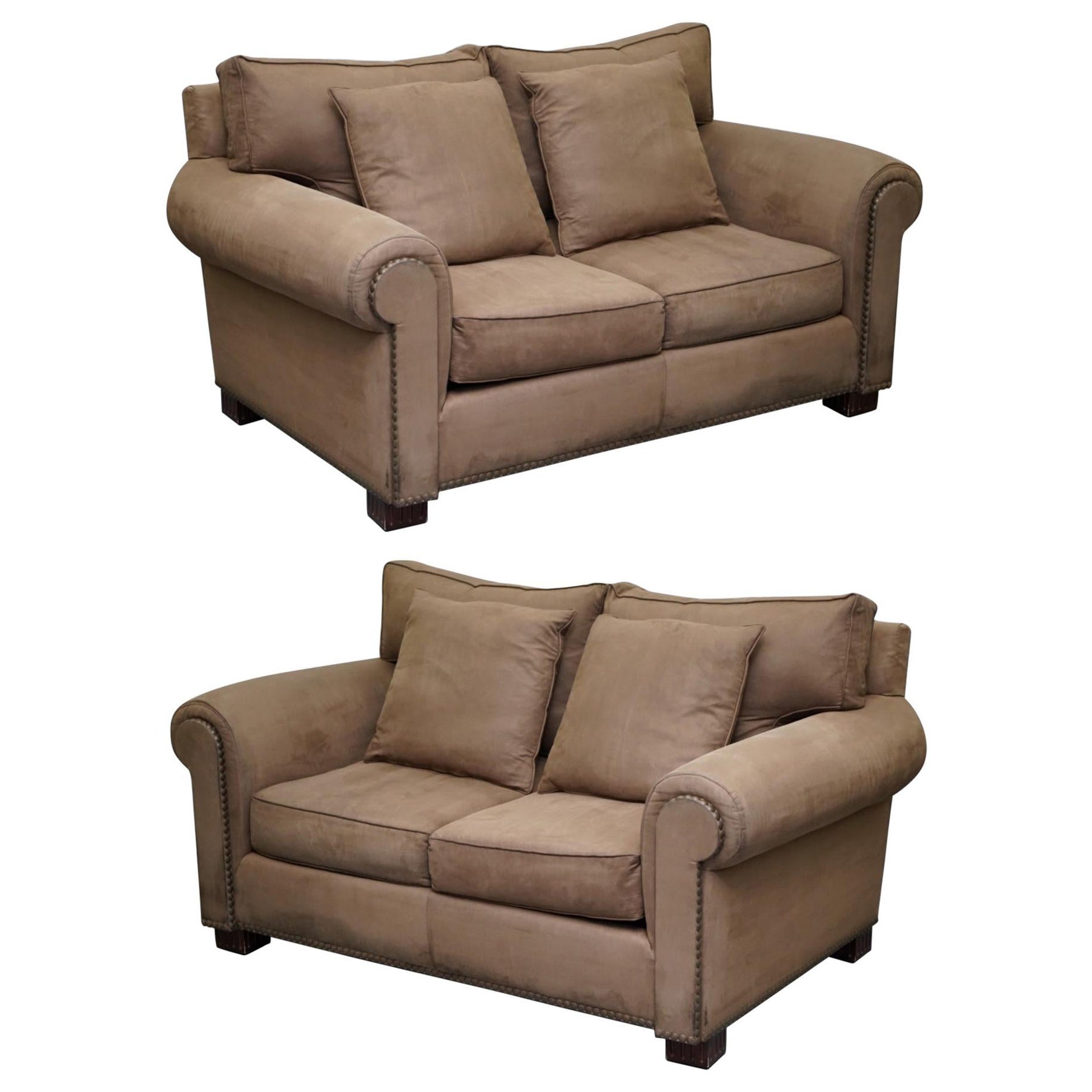 Pair of Ralph Lauren Jamaica Salon Sofas Feather Filled Cushions