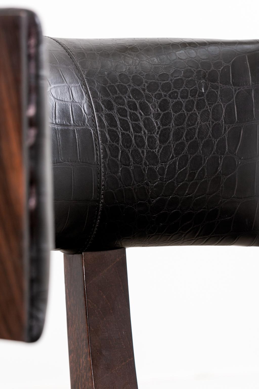 Brass Pair of Ralph Lauren Klismos Style Leather Dining Chairs