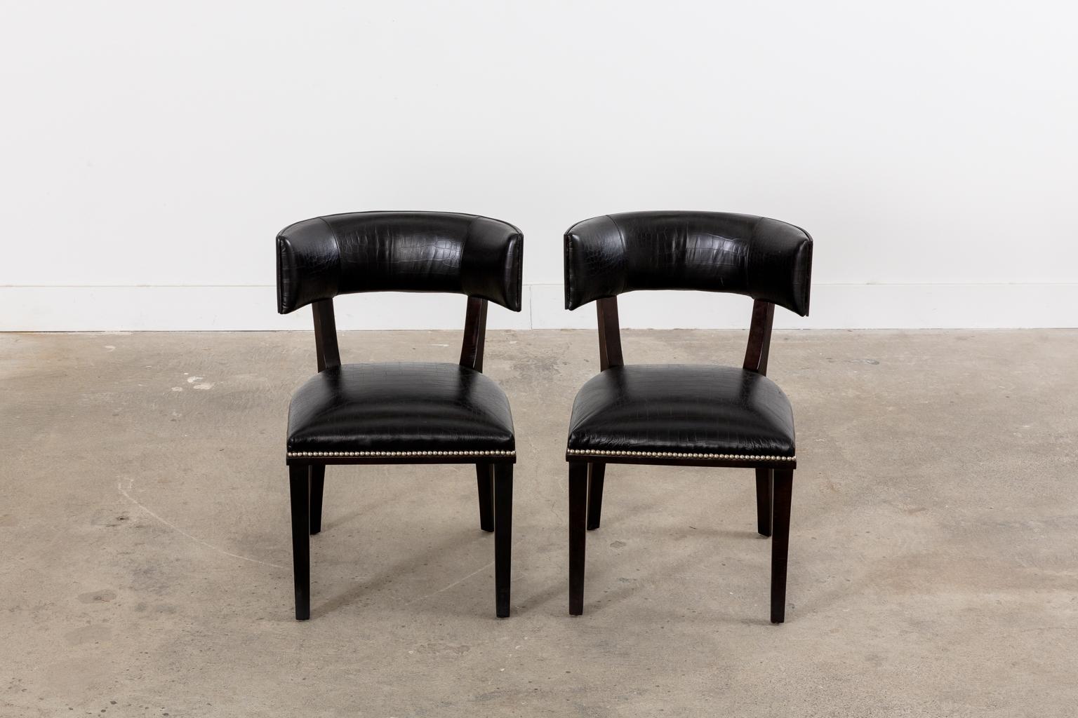 Neoclassical Pair of Ralph Lauren Klismos Style Leather Dining Chairs
