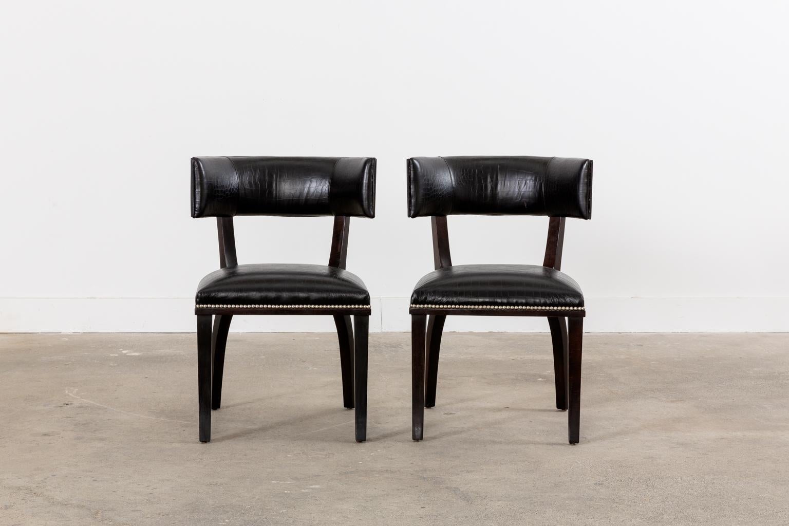 Ebonized Pair of Ralph Lauren Klismos Style Leather Dining Chairs