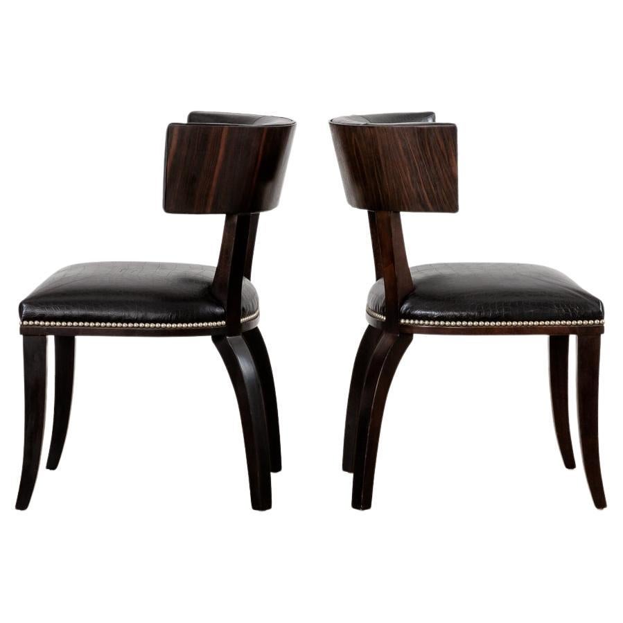 Pair of Ralph Lauren Klismos Style Leather Dining Chairs