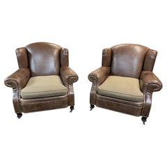 Pair of Ralph Lauren Leather Artist’s or Club Chairs by Henredon