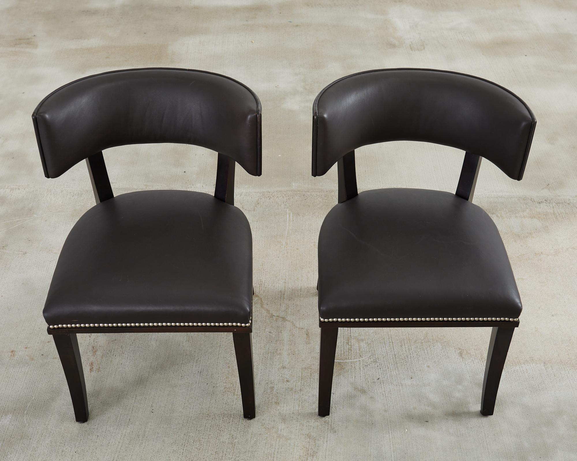 Hand-Crafted Pair of Ralph Lauren Leather Clivedon Dining Chairs For Sale