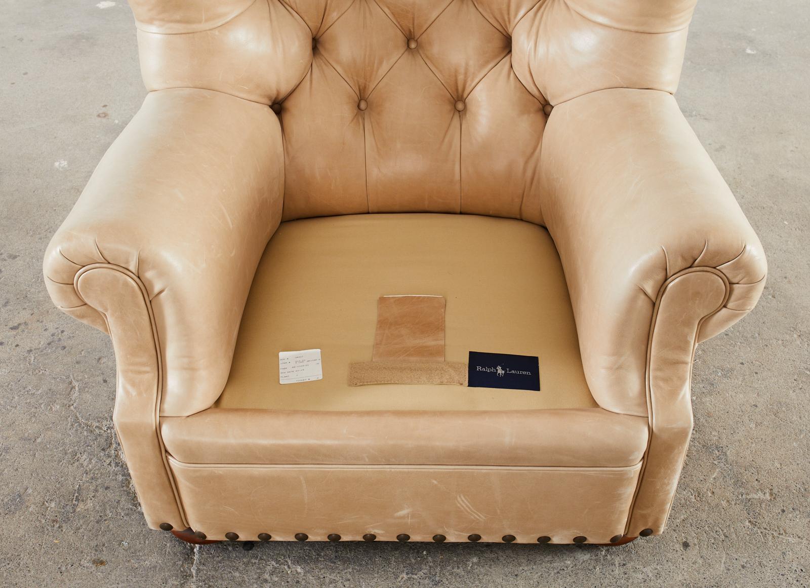 Pair of Ralph Lauren Leather Wingback Writer's Lounge Club Chairs 6