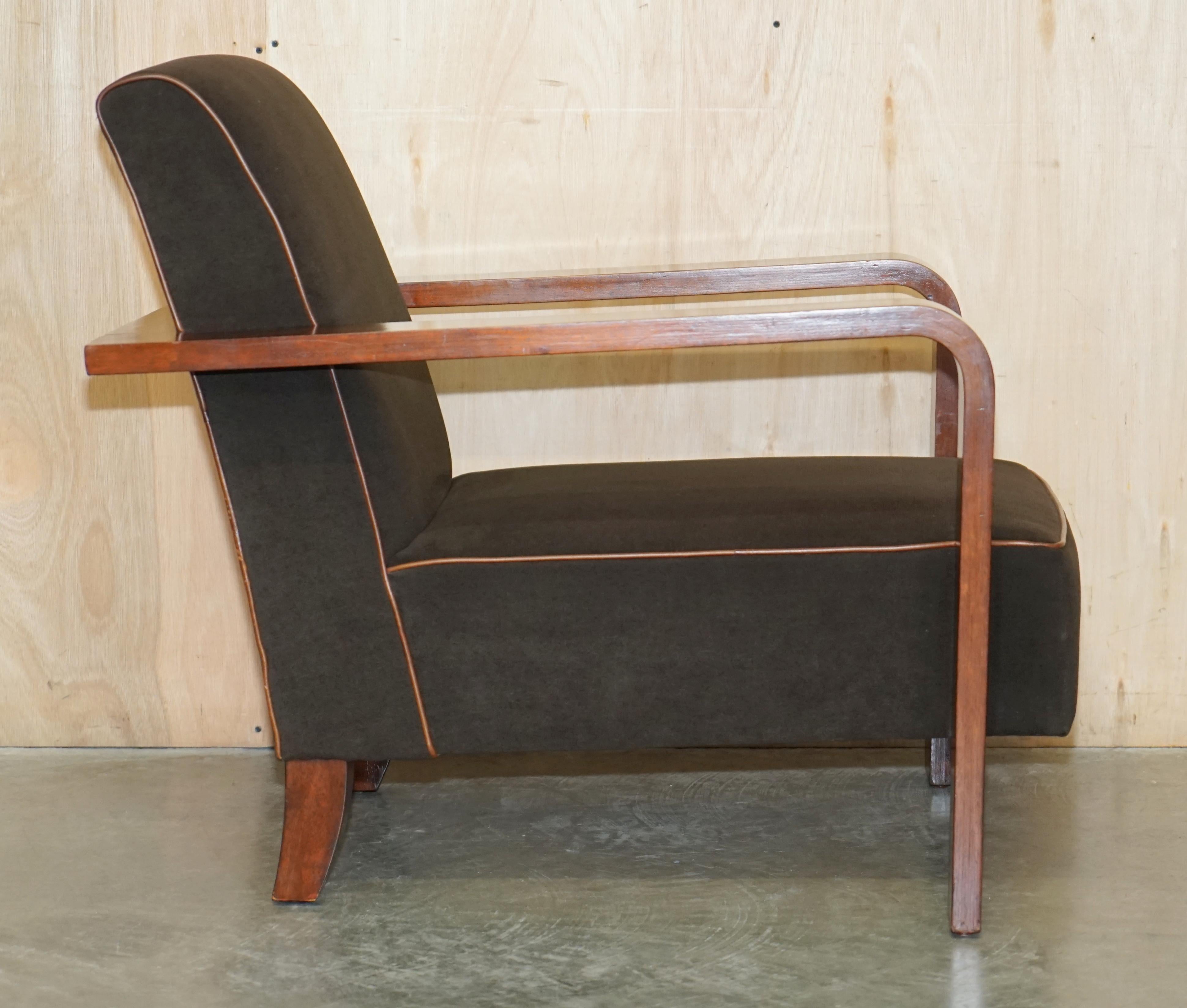 PAIR OF RALPH LAUREN LOUNGE MODERNE HARDWOOD ARMCHAiRS MOHAIR LEATHEr For Sale 4