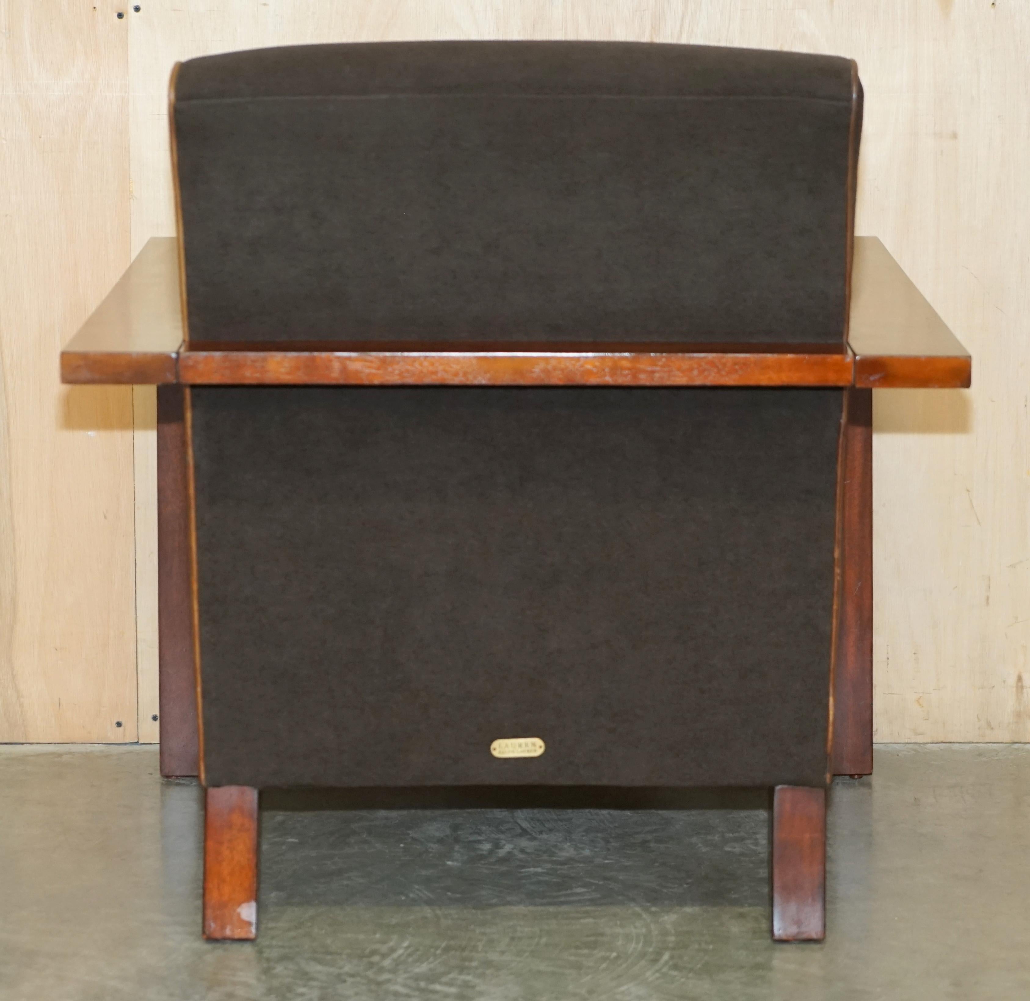 PAIR OF RALPH LAUREN LOUNGE MODERNE HARDWOOD ARMCHAiRS MOHAIR LEATHEr For Sale 5