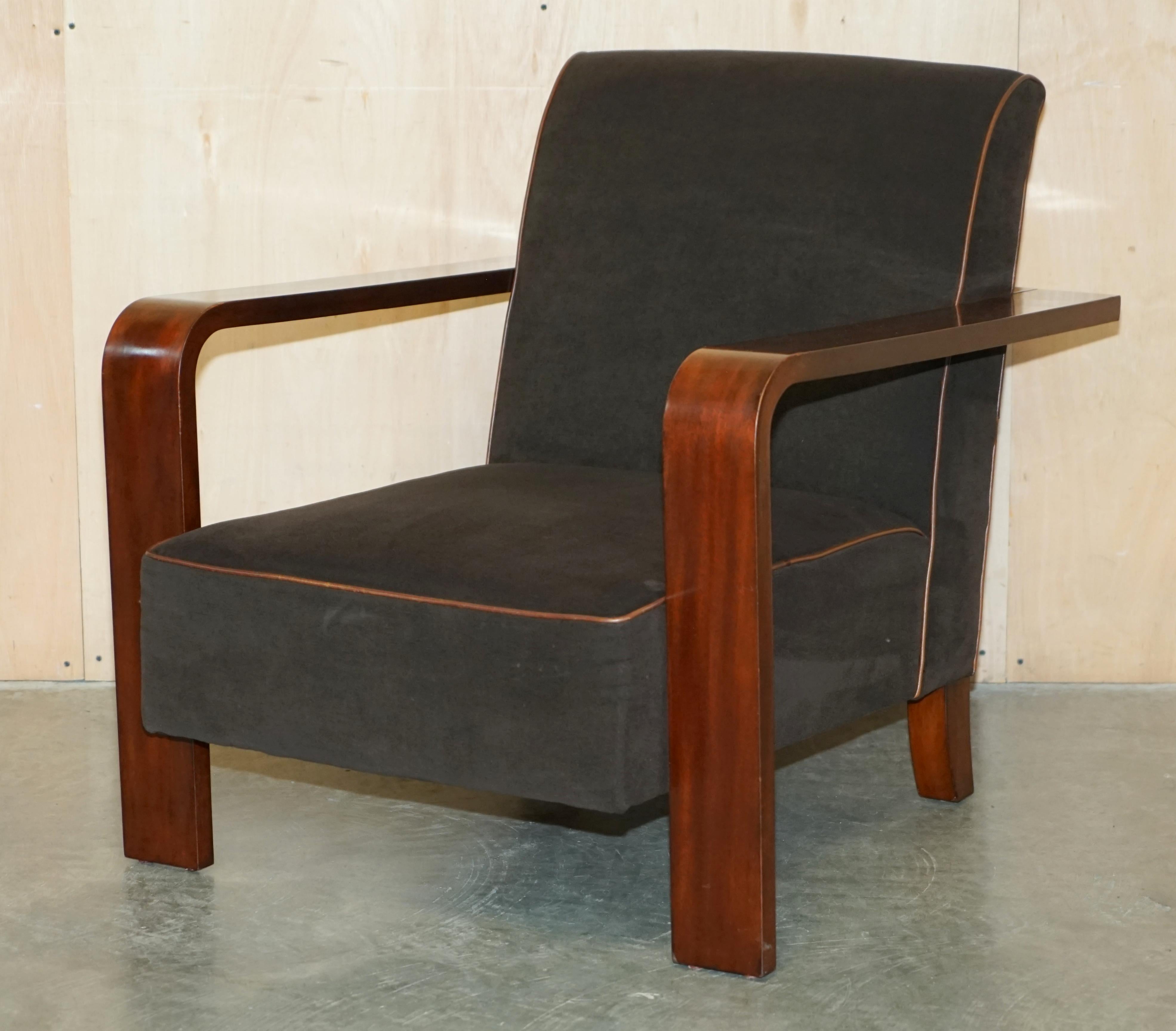 PAIR OF RALPH LAUREN LOUNGE MODERNE HARDWOOD ARMCHAiRS MOHAIR LEATHEr For Sale 8