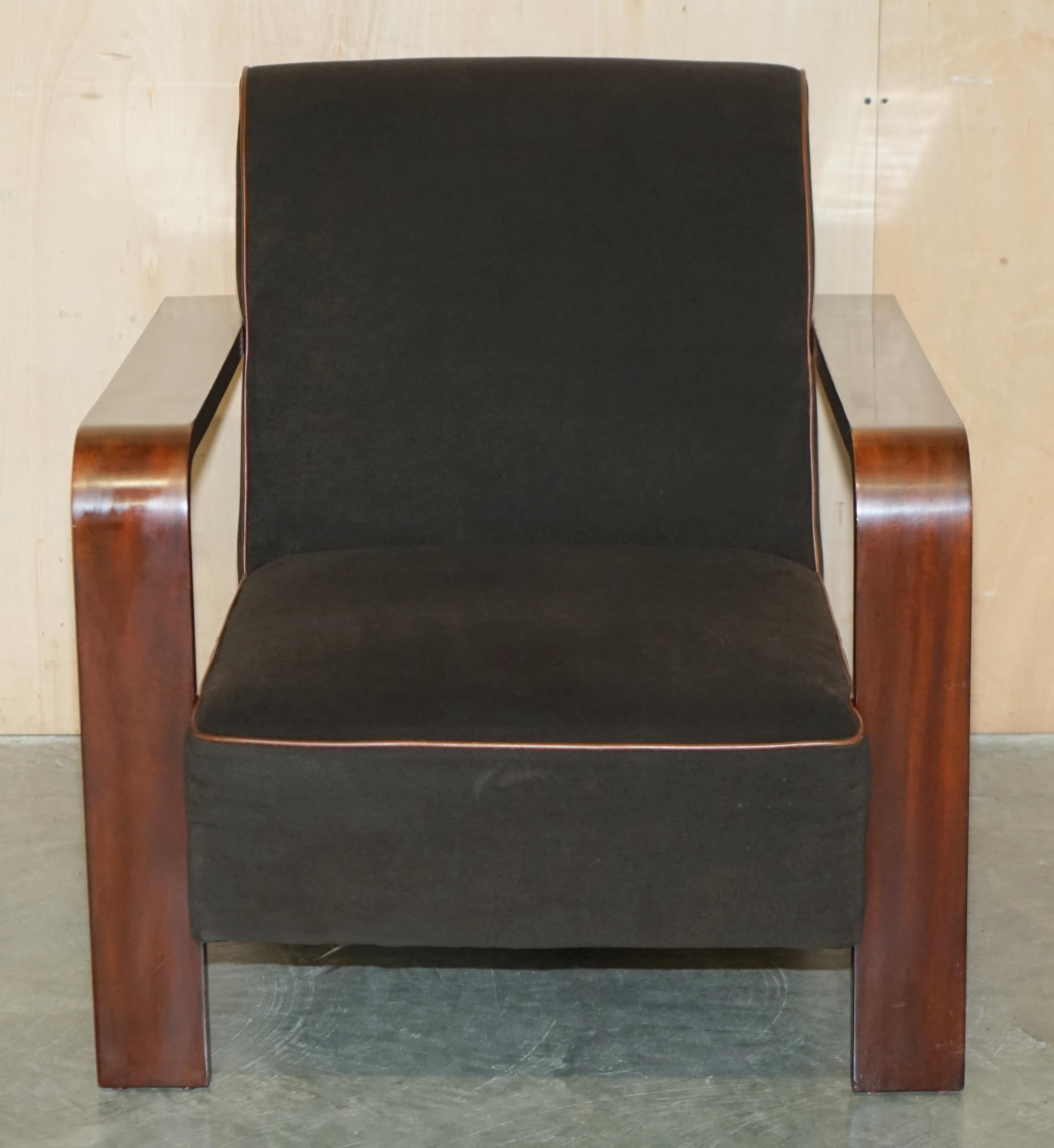 PAIR OF RALPH LAUREN LOUNGE MODERNE HARDWOOD ARMCHAiRS MOHAIR LEATHEr For Sale 9