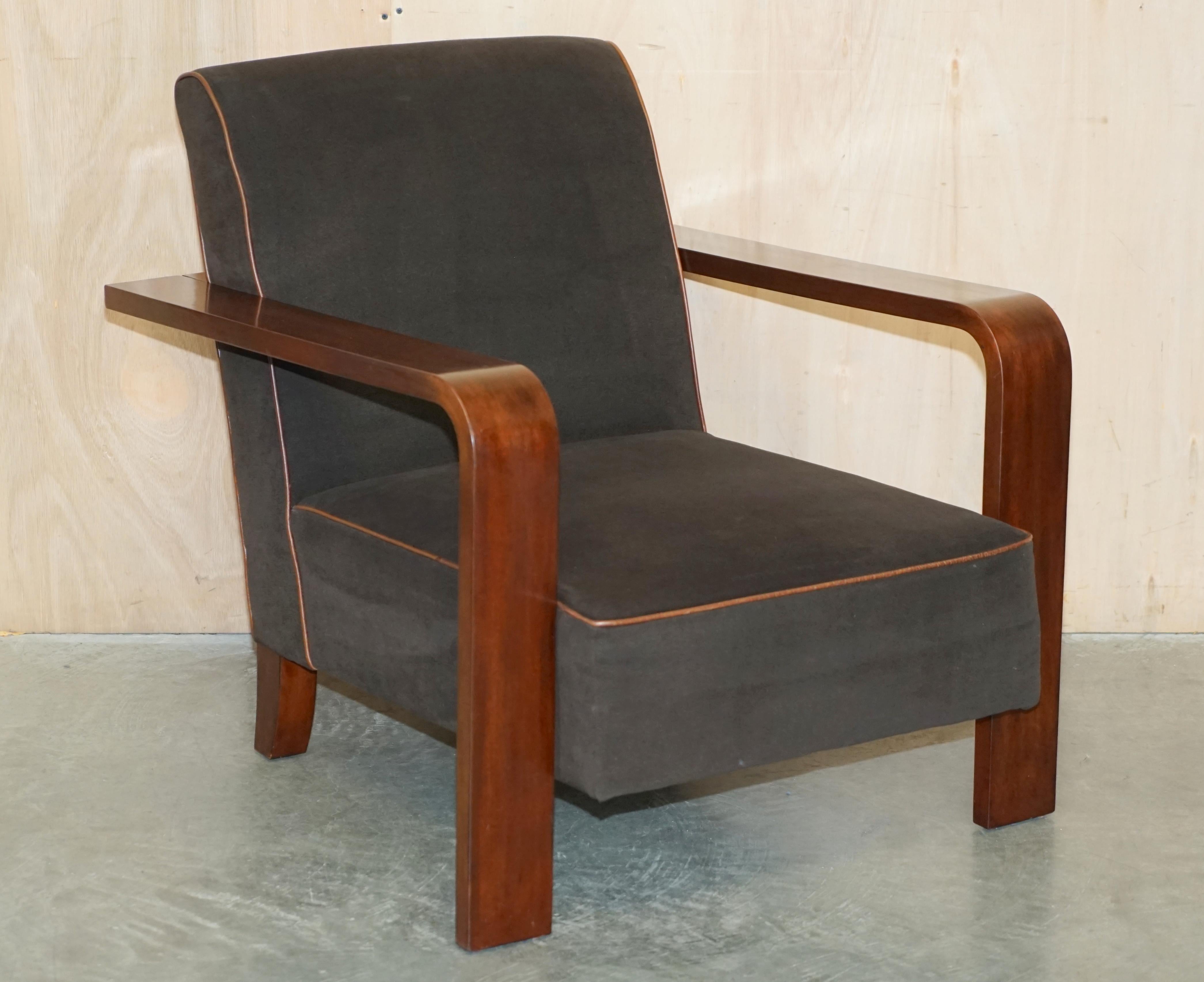 Mid-Century Modern PAIR OF RALPH LAUREN LOUNGE MODERNE HARDWOOD ARMCHAiRS MOHAIR LEATHEr For Sale