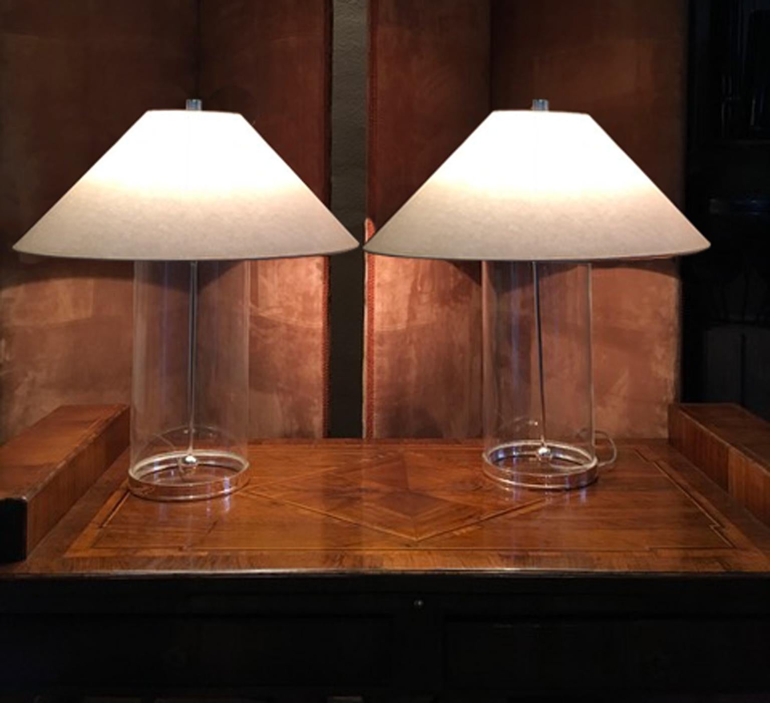 Pair of Ralph Lauren Table Lamps Glass and Polished Silver in Modern Style 4
