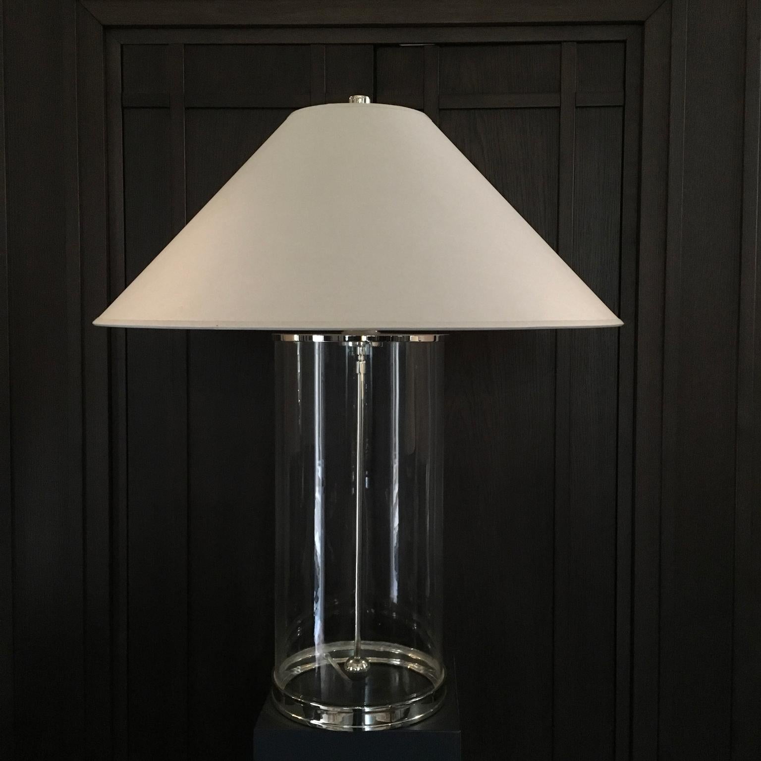 American Pair of Ralph Lauren Table Lamps Glass and Polished Silver in Modern Style
