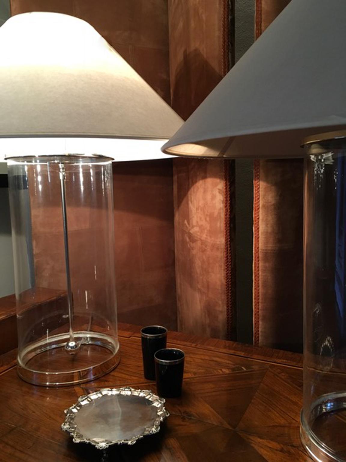 Contemporary Pair of Ralph Lauren Table Lamps Glass and Polished Silver in Modern Style