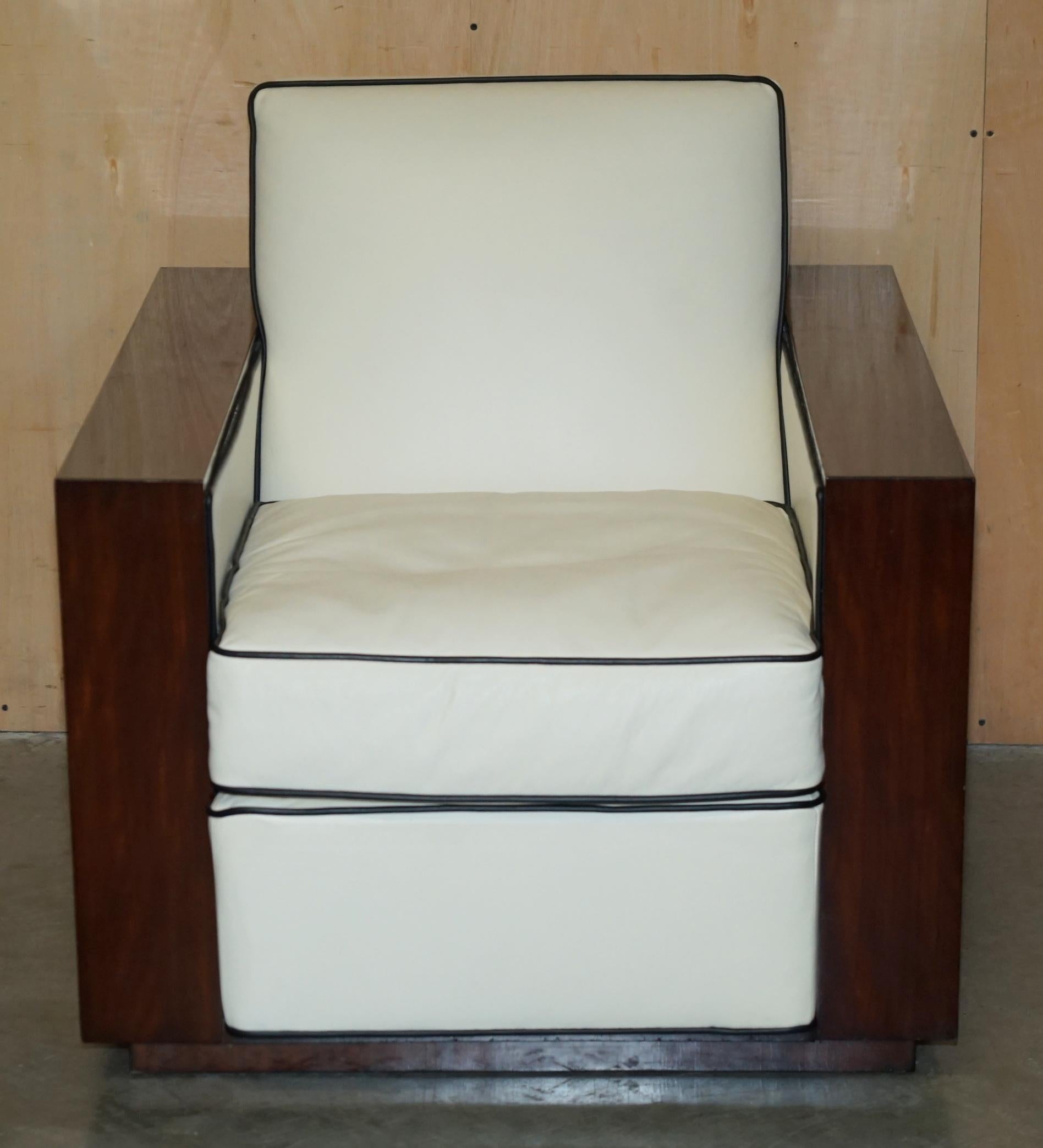 PAIR OF RALPH LAUREN MODERN METROPOLIS CREAM LEATHER CLUB ARMCHAiRS For Sale 12