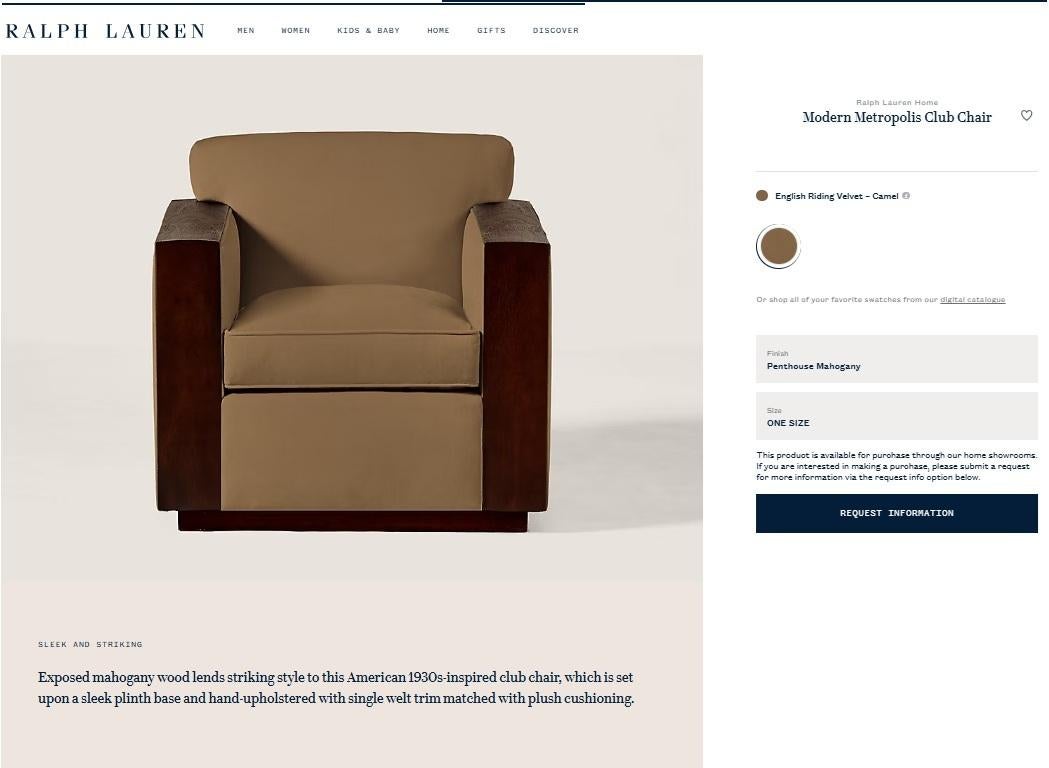 Royal House Antiques

Royal House Antiques is delighted to offer for sale this stunning pair of RRP £18,000 Ralph Lauren Lounge Modern Metropolis armchairs with Penthouse Mahogany frames and cream leather upholstery 

Please note the delivery fee