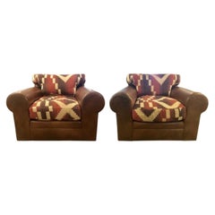 Pair of Ralph Lauren Navajo, Kilim Club Chairs