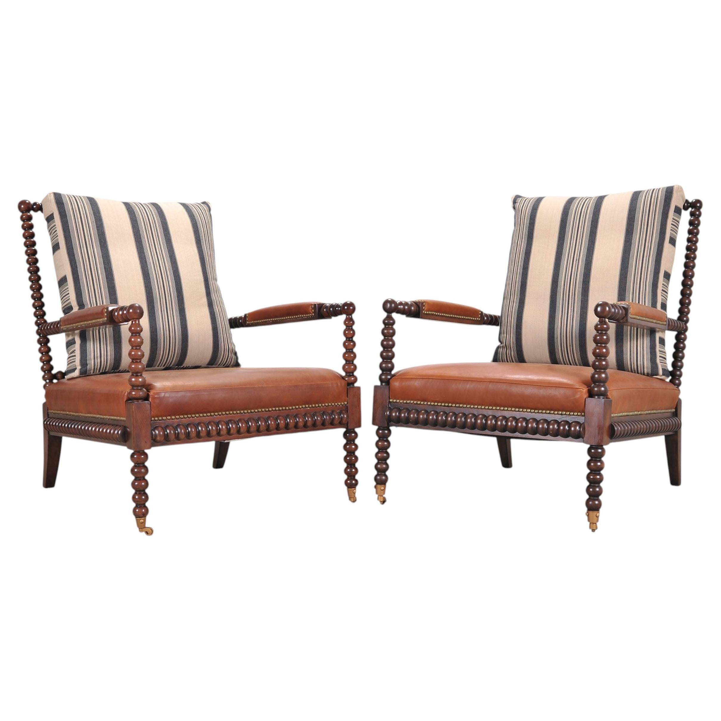 Pair of Ralph Lauren New Bohemian Leather Spindle Chairs