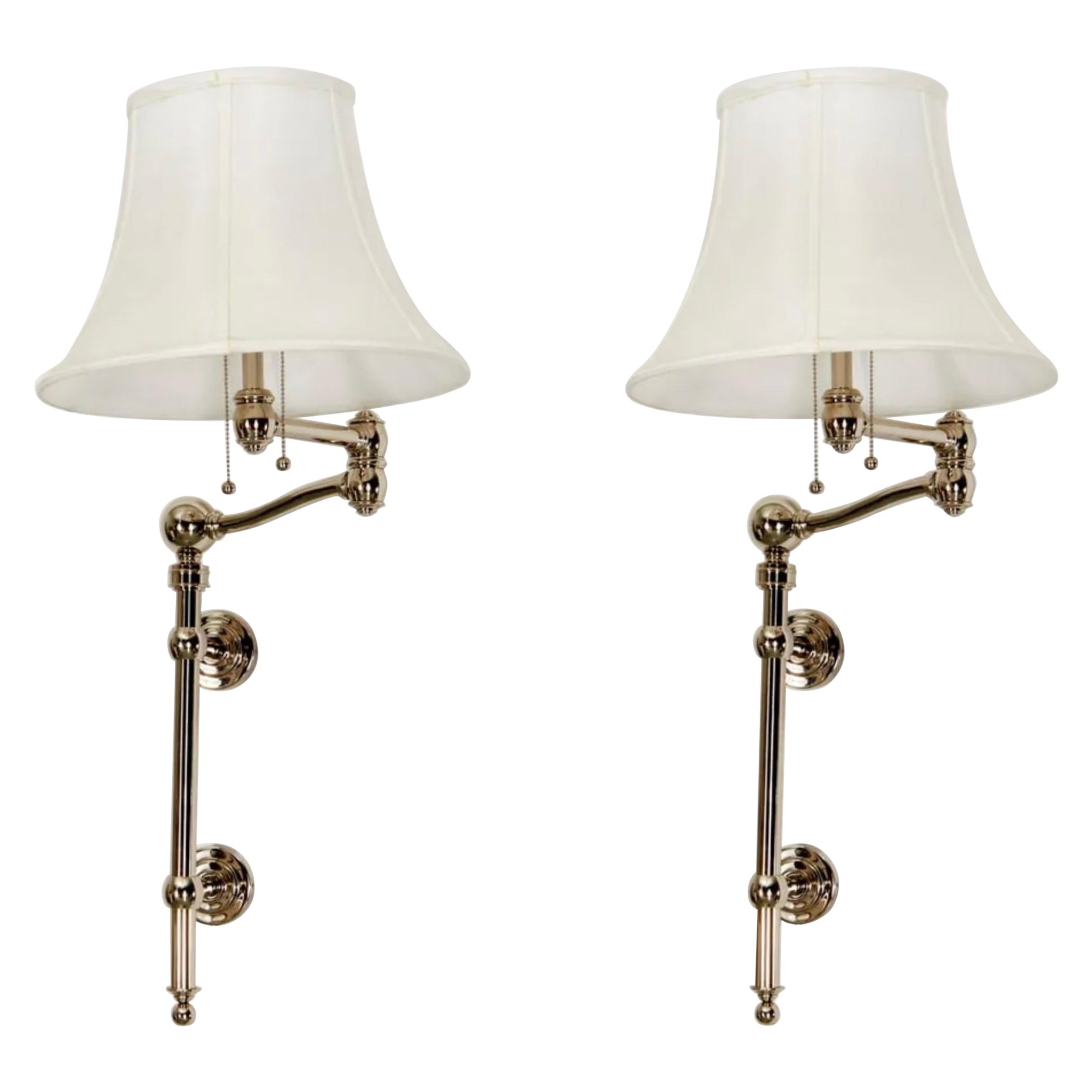 Pair of Ralph Lauren Nickel Retractable Sconces For Sale