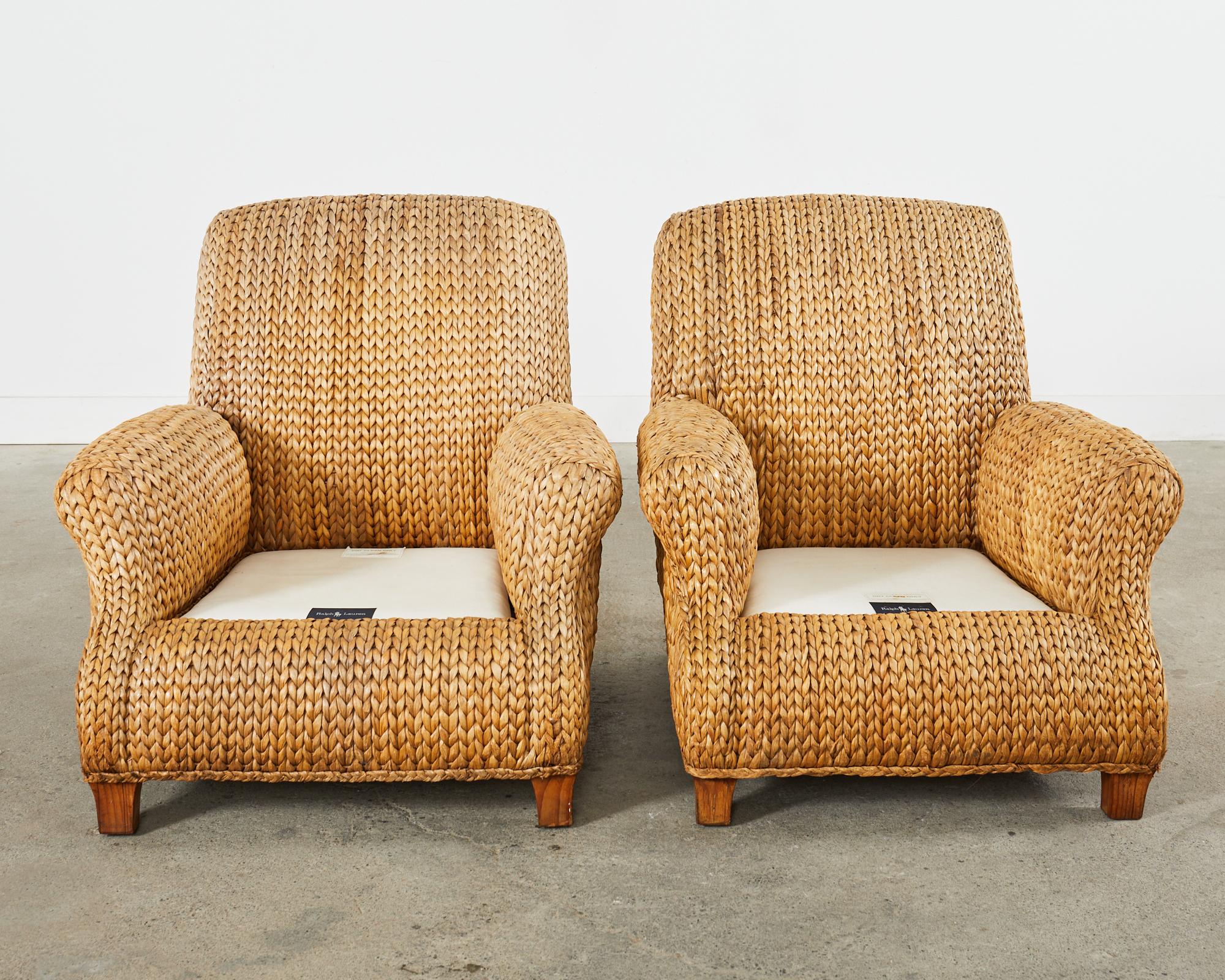 Rattan Pair of Ralph Lauren Organic Modern Seagrass Lounge Chairs For Sale