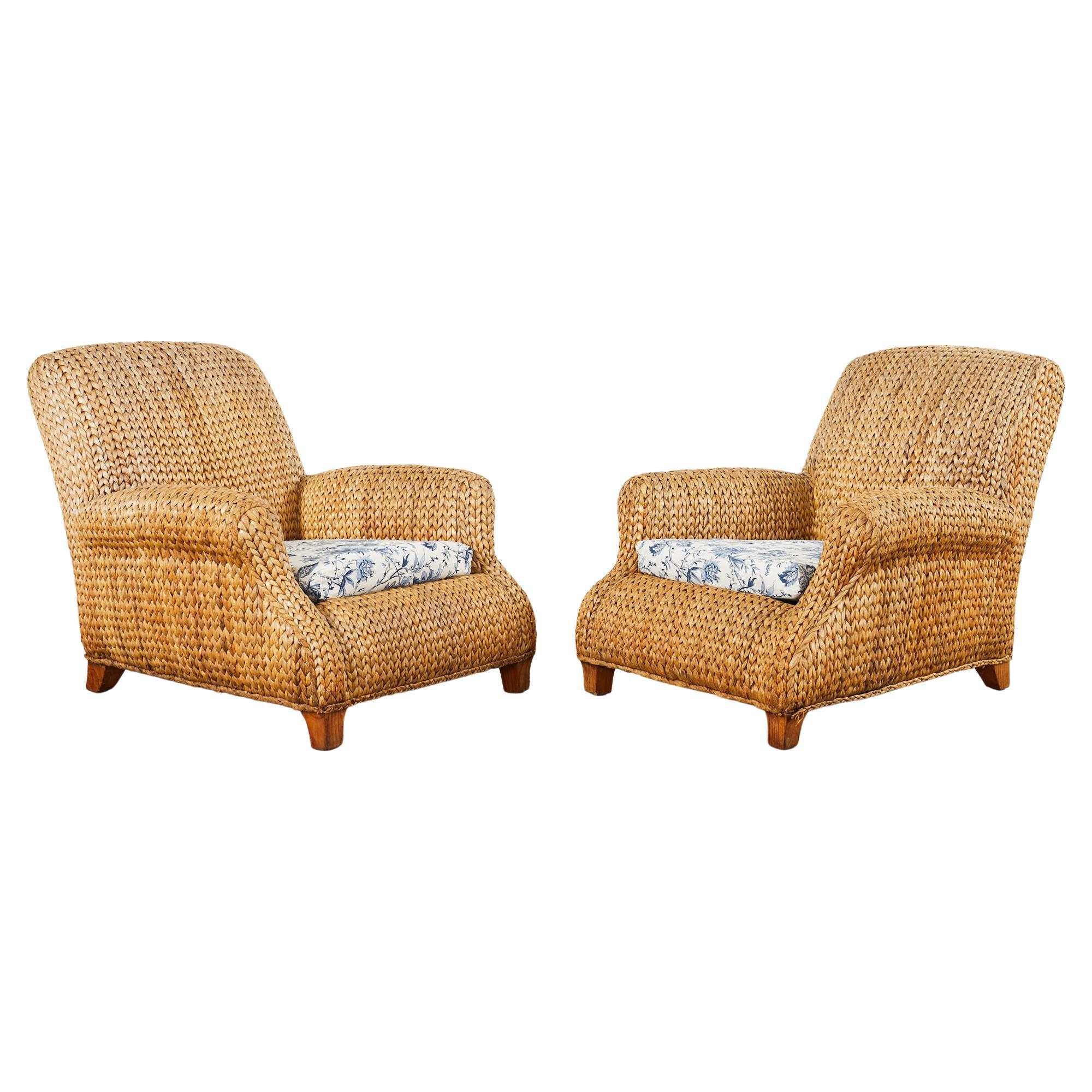 Pair of Ralph Lauren Organic Modern Seagrass Lounge Chairs For Sale